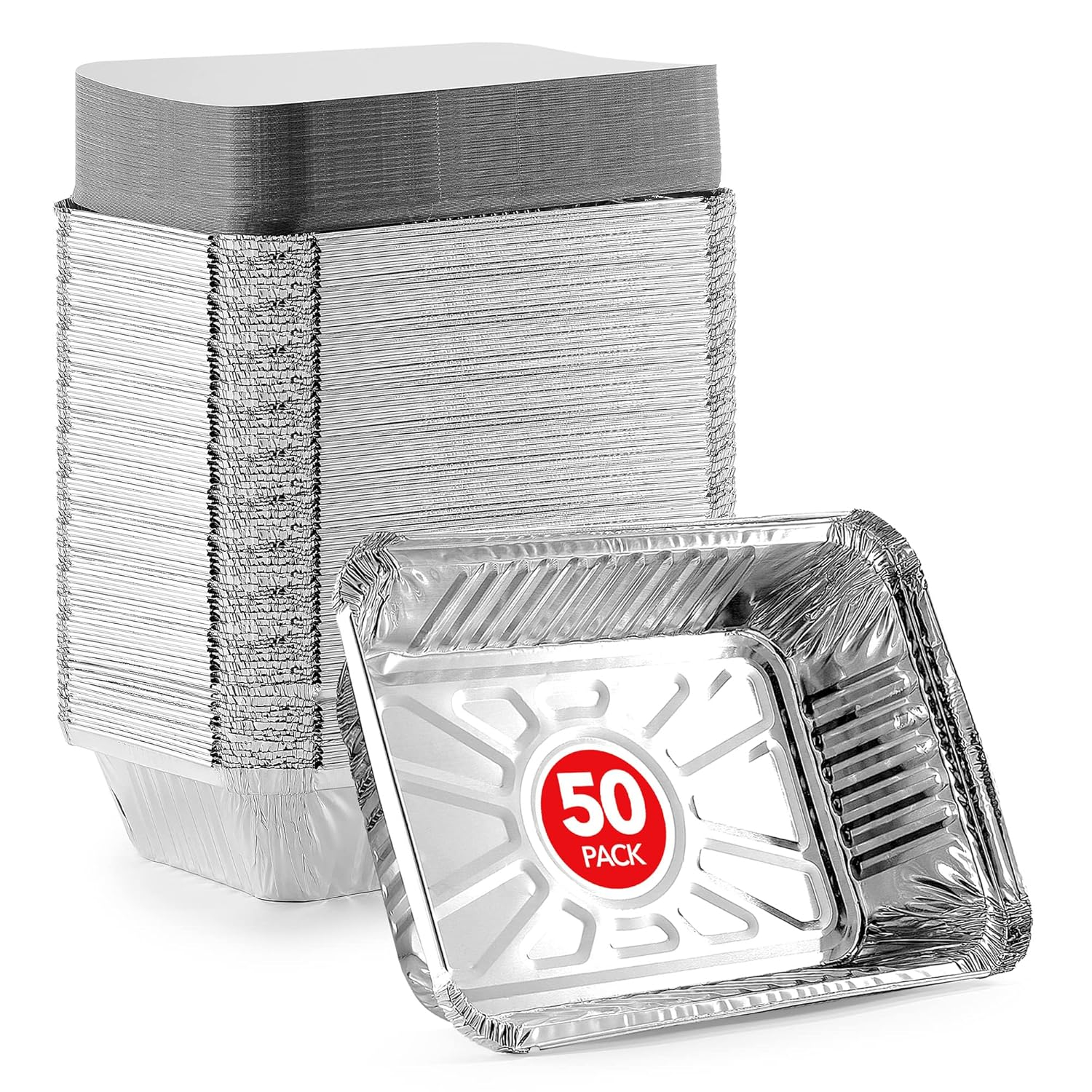 Stock Your Home Aluminum Pans with Lids (50-Pack) - 2 Lb Disposable Foil Takeout Containers