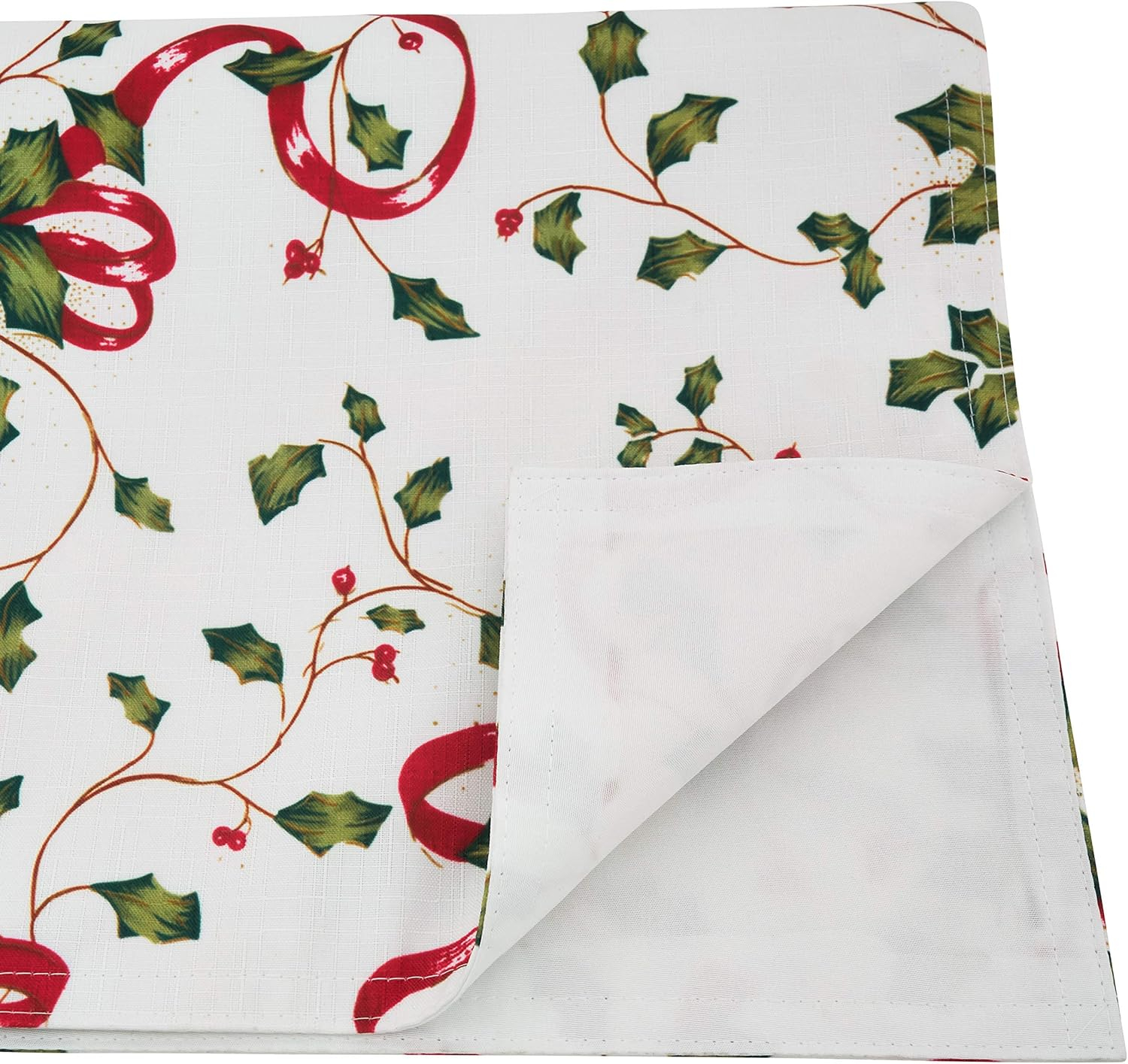 Festive Holly and Ribbon Polyester Christmas Table Runner