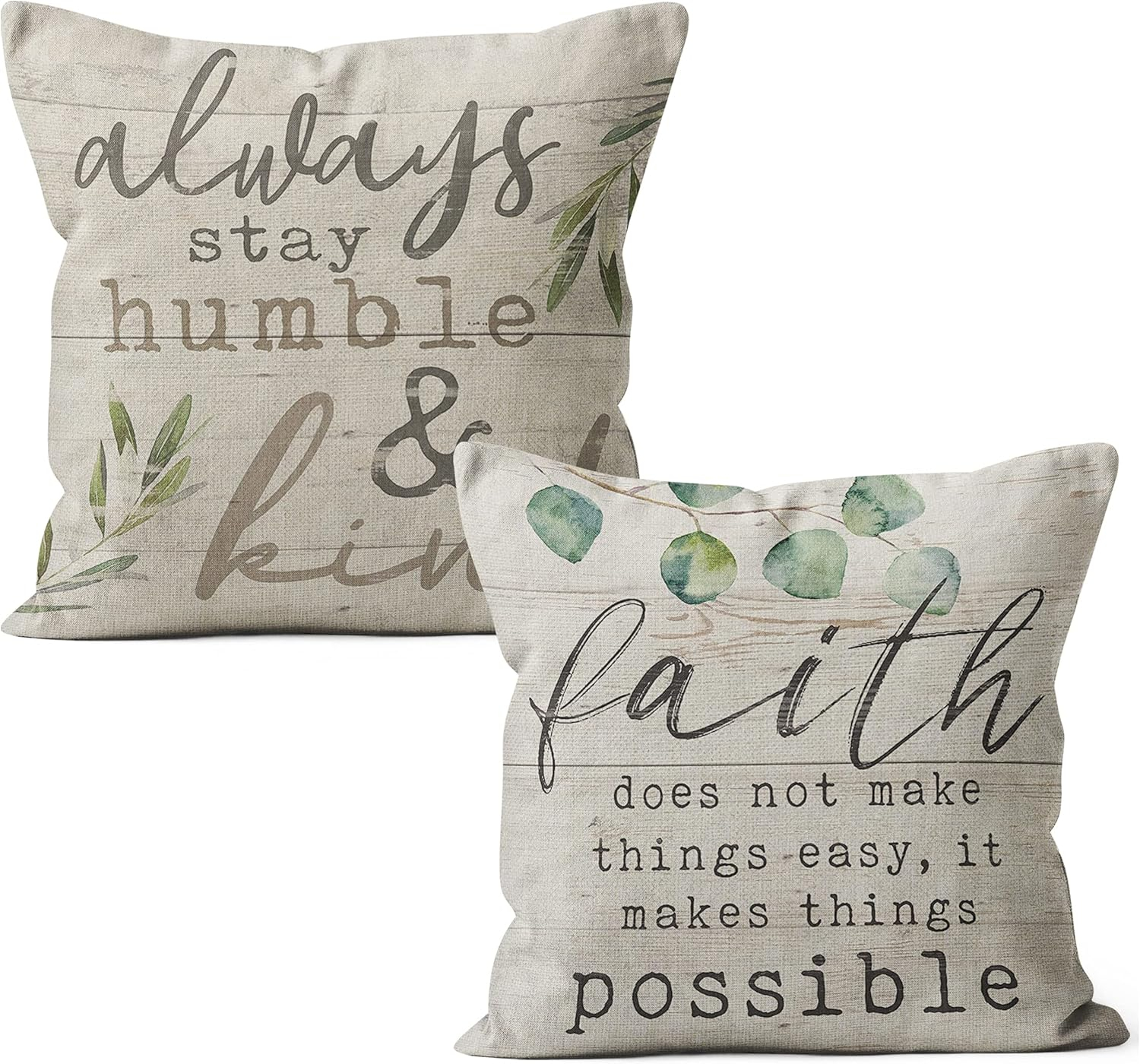 Inspirational Beige Linen Religious Throw Pillow Covers Set