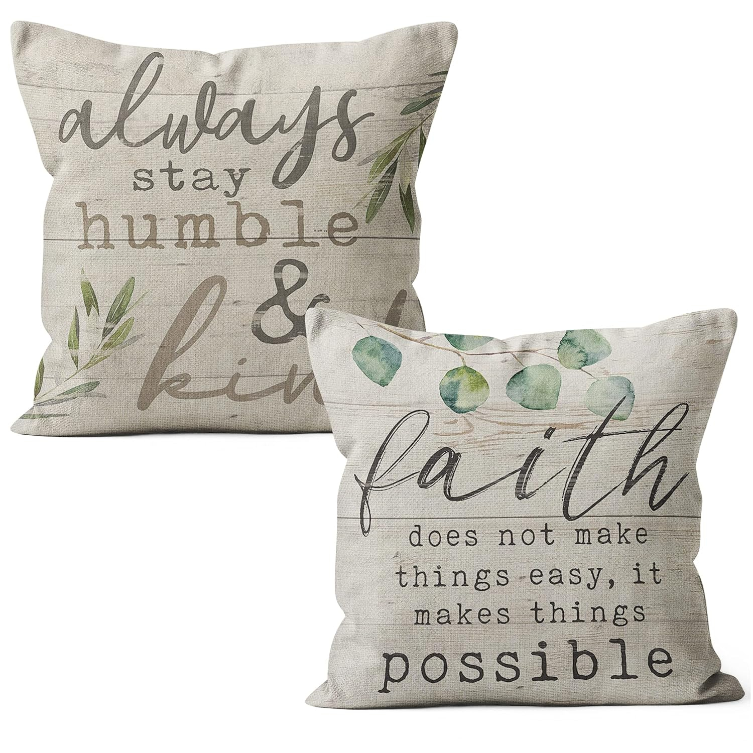 Inspirational Beige Linen Religious Throw Pillow Covers Set