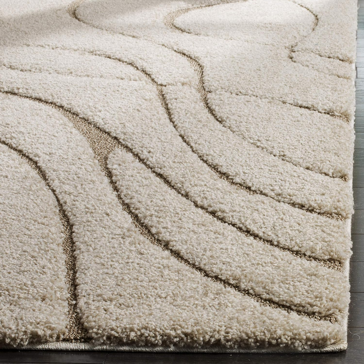 SAFAVIEH Florida Tamzen Abstract Shag Area Rug, Cream/Beige, 6'7" x 6'7" Square