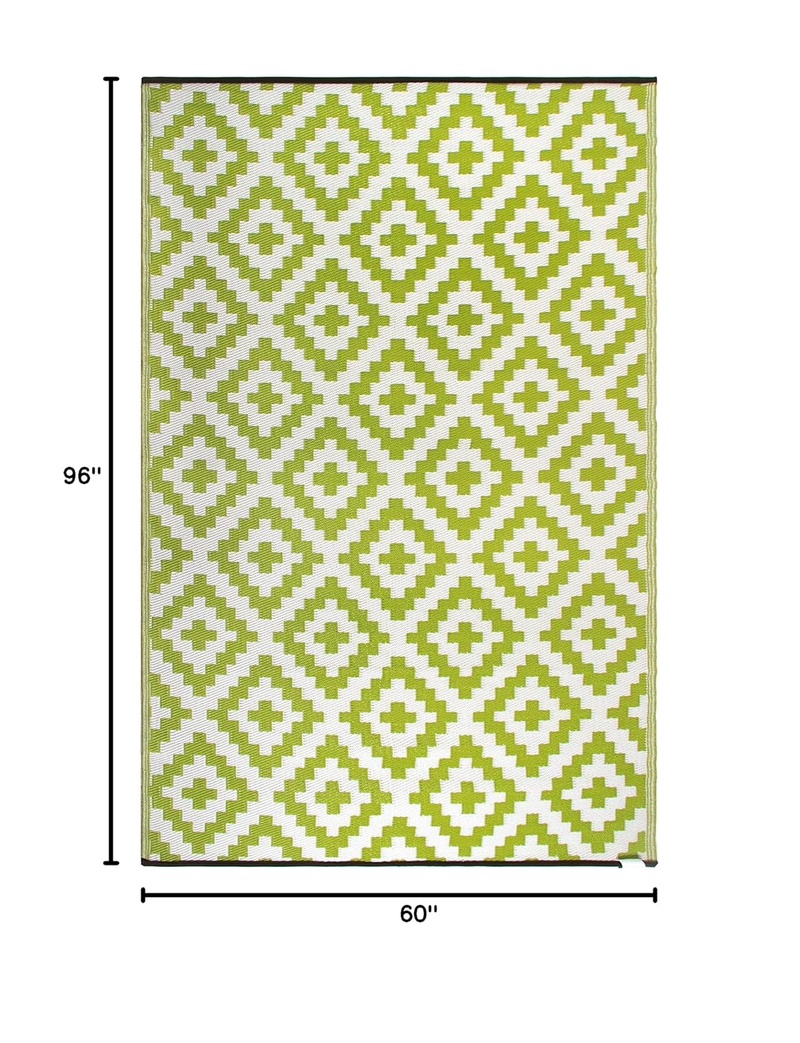 FH Home Outdoor Rug - Waterproof, Fade Resistant, Crease-Free - Premium Recycled Plastic - Geometric - Patio, Porch, Deck, Balcony - Aztec - Green & White - 5 x 8 ft