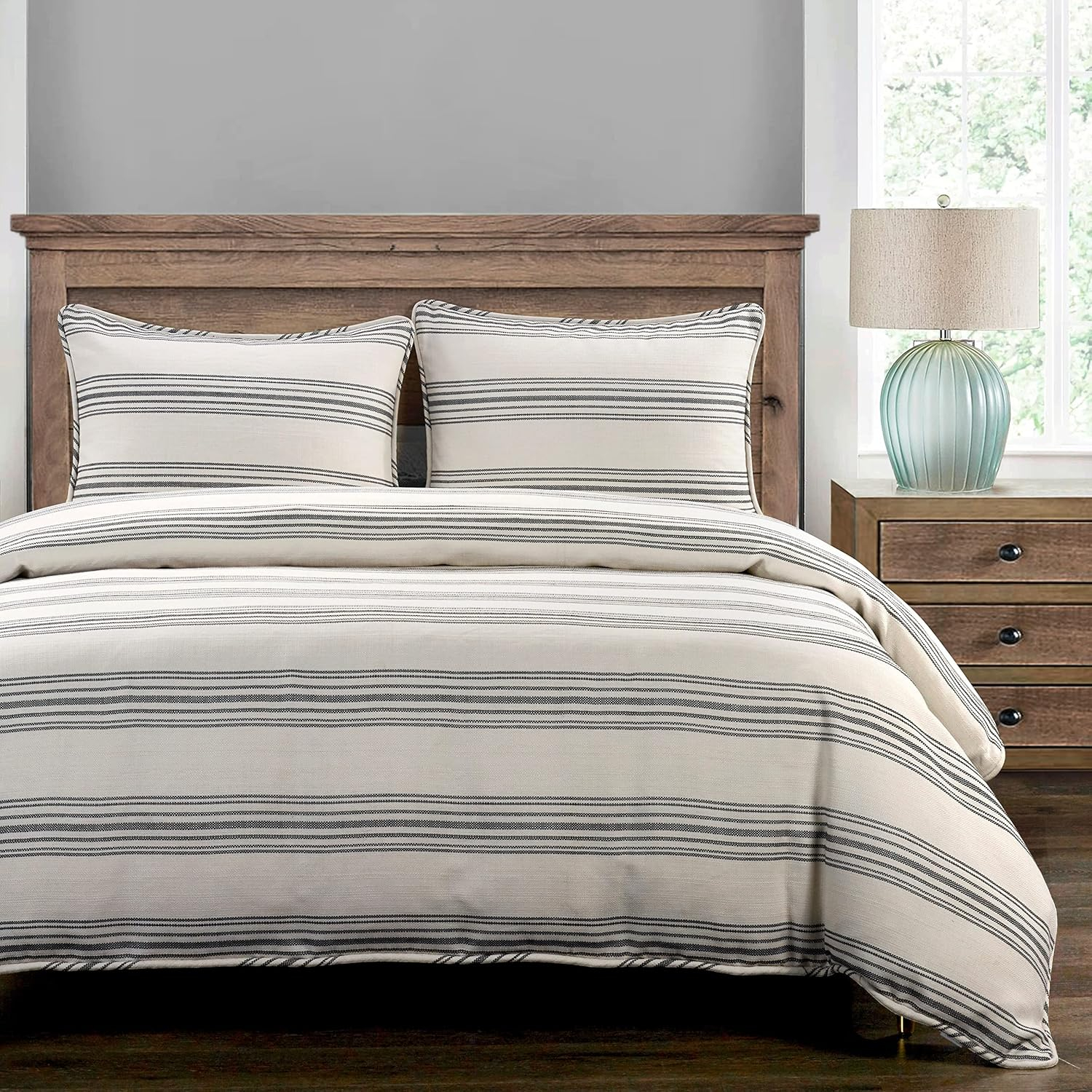 Prescott Queen Ivory and Black Cotton Sham Set