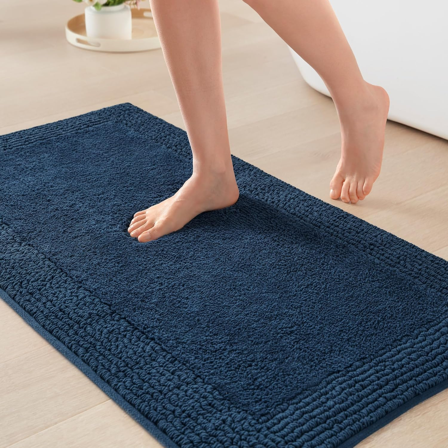 Madison Park Splendor Reversible 100% Cotton Tufted Bathroom Rug-3000 GSM Hotel Quality Luxurious Plush Medium Pile Bath Mat Absorbent, Quick Dry, Shower Room Décor, 20x30 Navy
