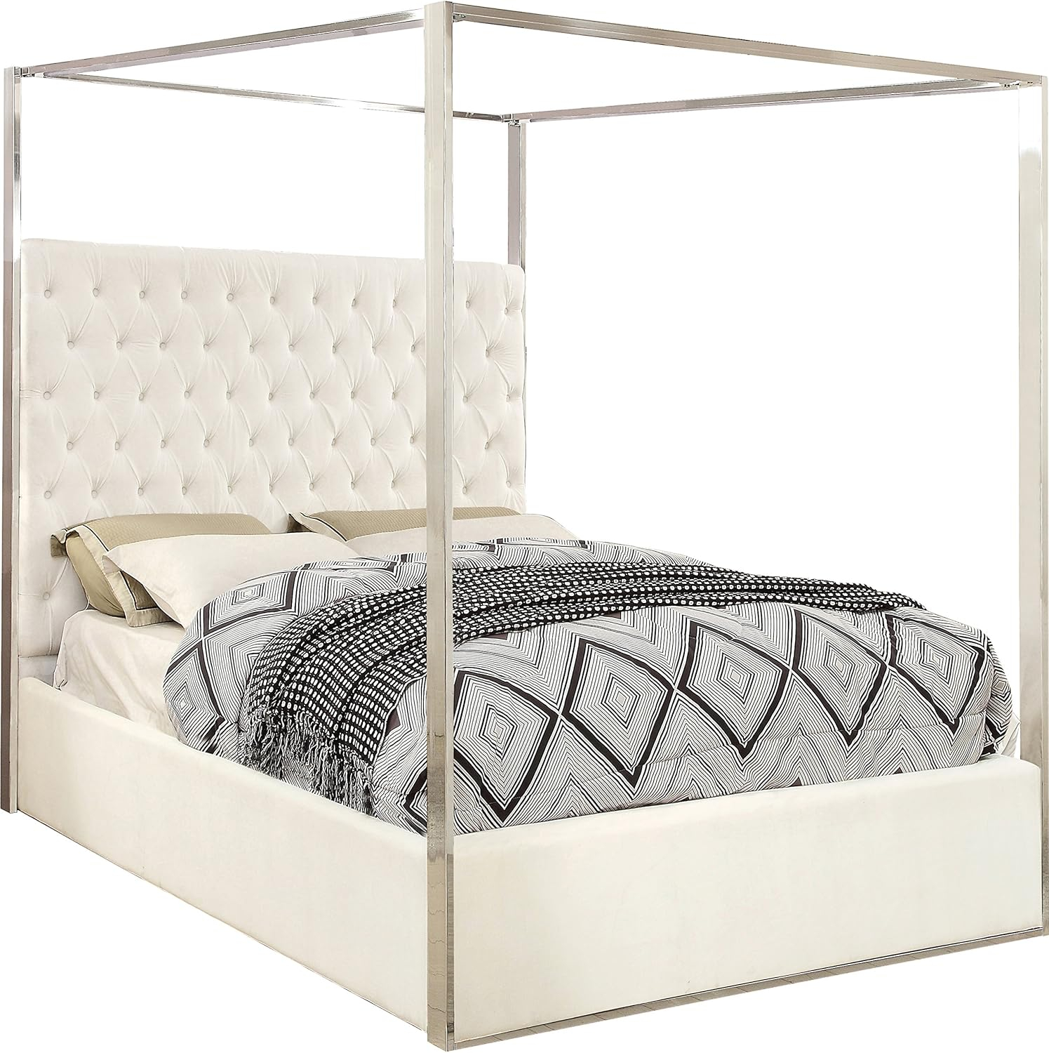 Porter White Velvet Queen Bed-Color:White Velvet,Style:Contemporary