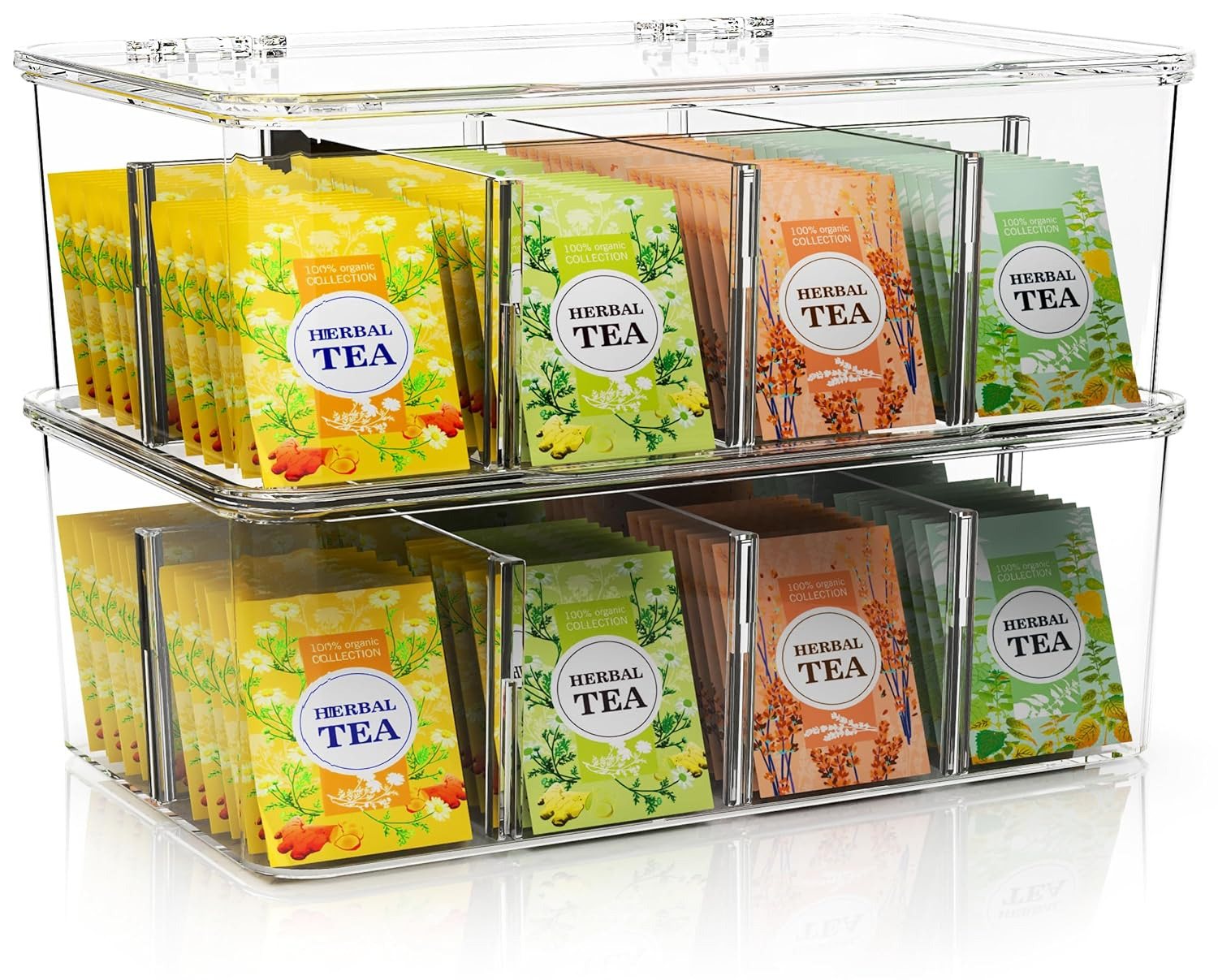 Utopia Home 2 Pack Tea Bag Organizer - Stackable Tea Bag Storage Organizer with Lid - Tea bag holder For Kitchen Organizers and Storage, Multi-Functional Kitchen Organizer, Home organizer (Clear)