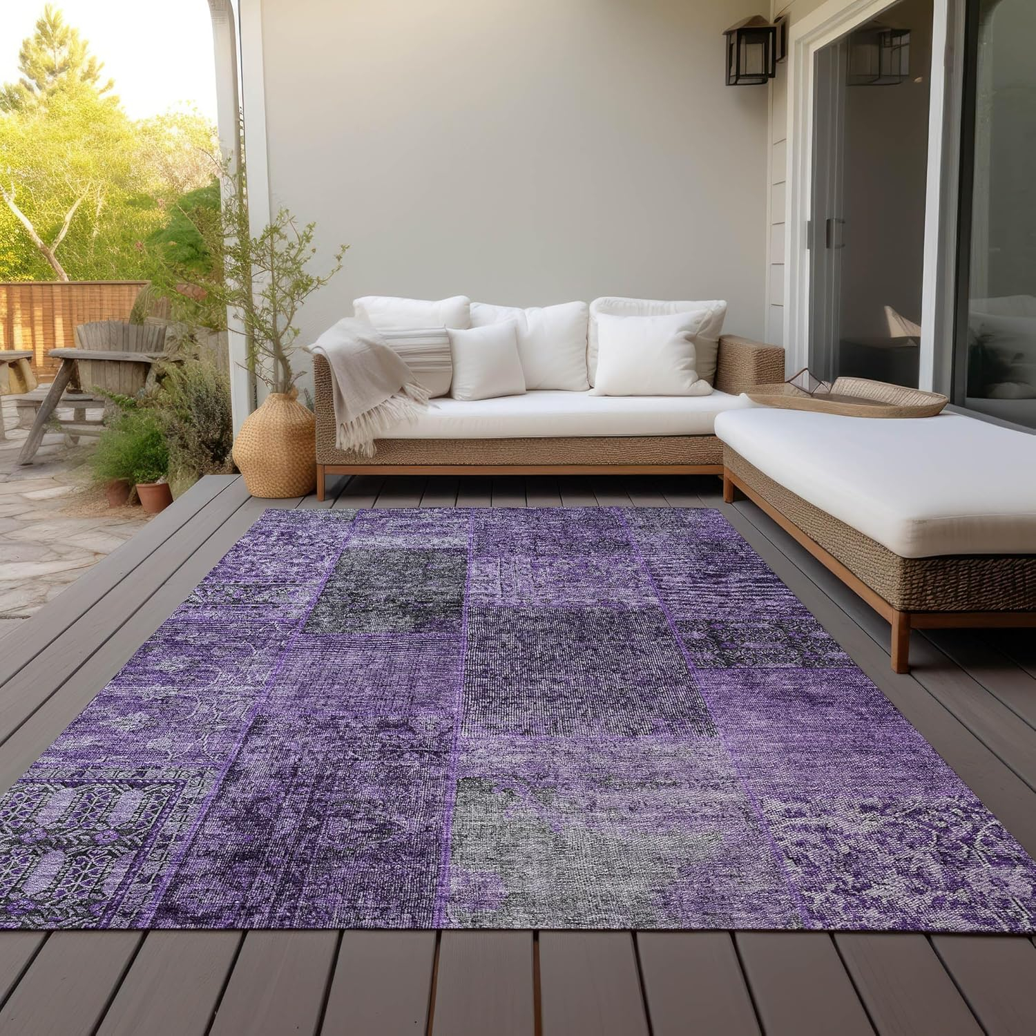 Eggplant Synthetic Flat Woven Reversible 5' x 7' Rug