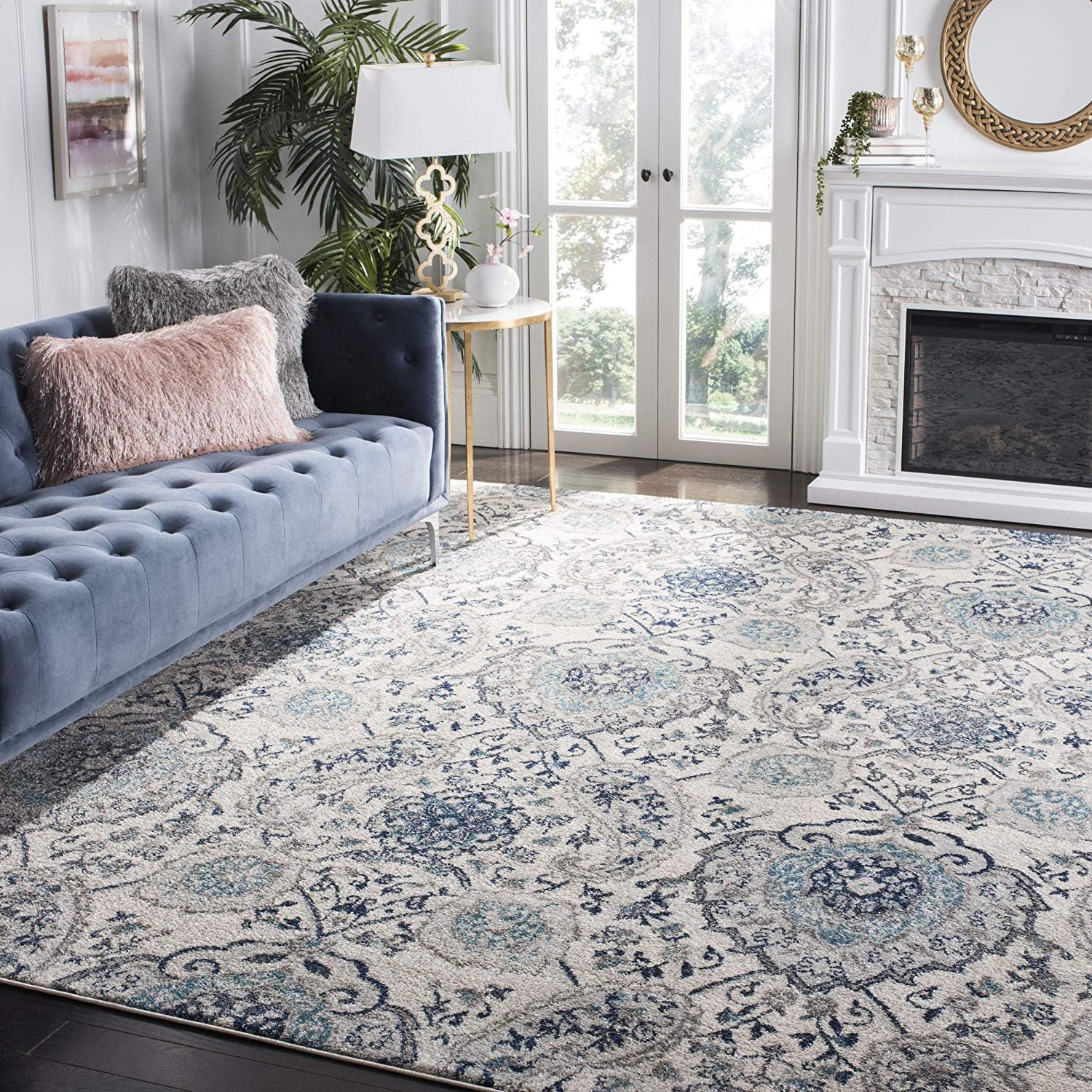 SAFAVIEH Madison Hope Floral Paisley Area Rug, Cream/Light Grey, 10' x 10' Square