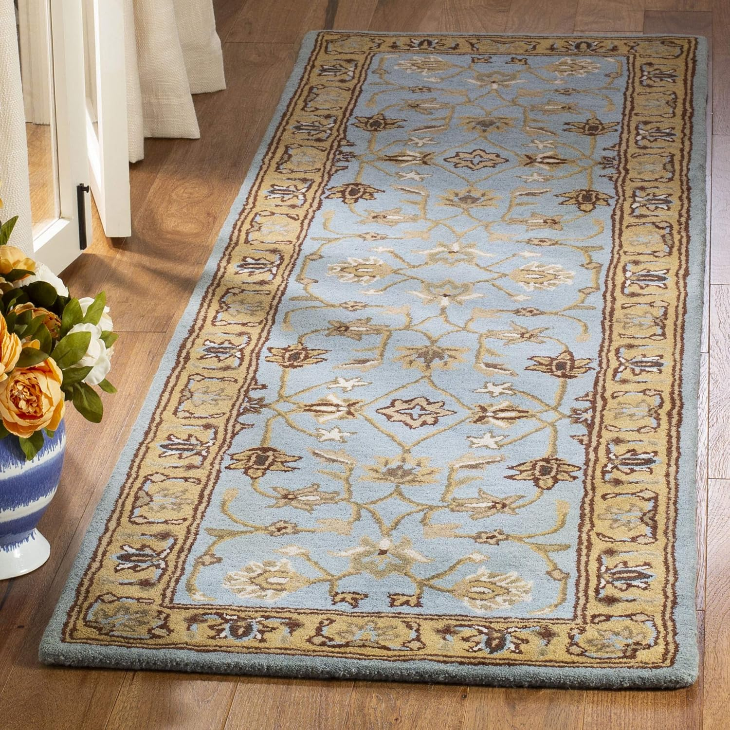 SAFAVIEH Heritage Dexter Oriental Wool Runner Rug, Blue/Gold, 2'3" x 6'