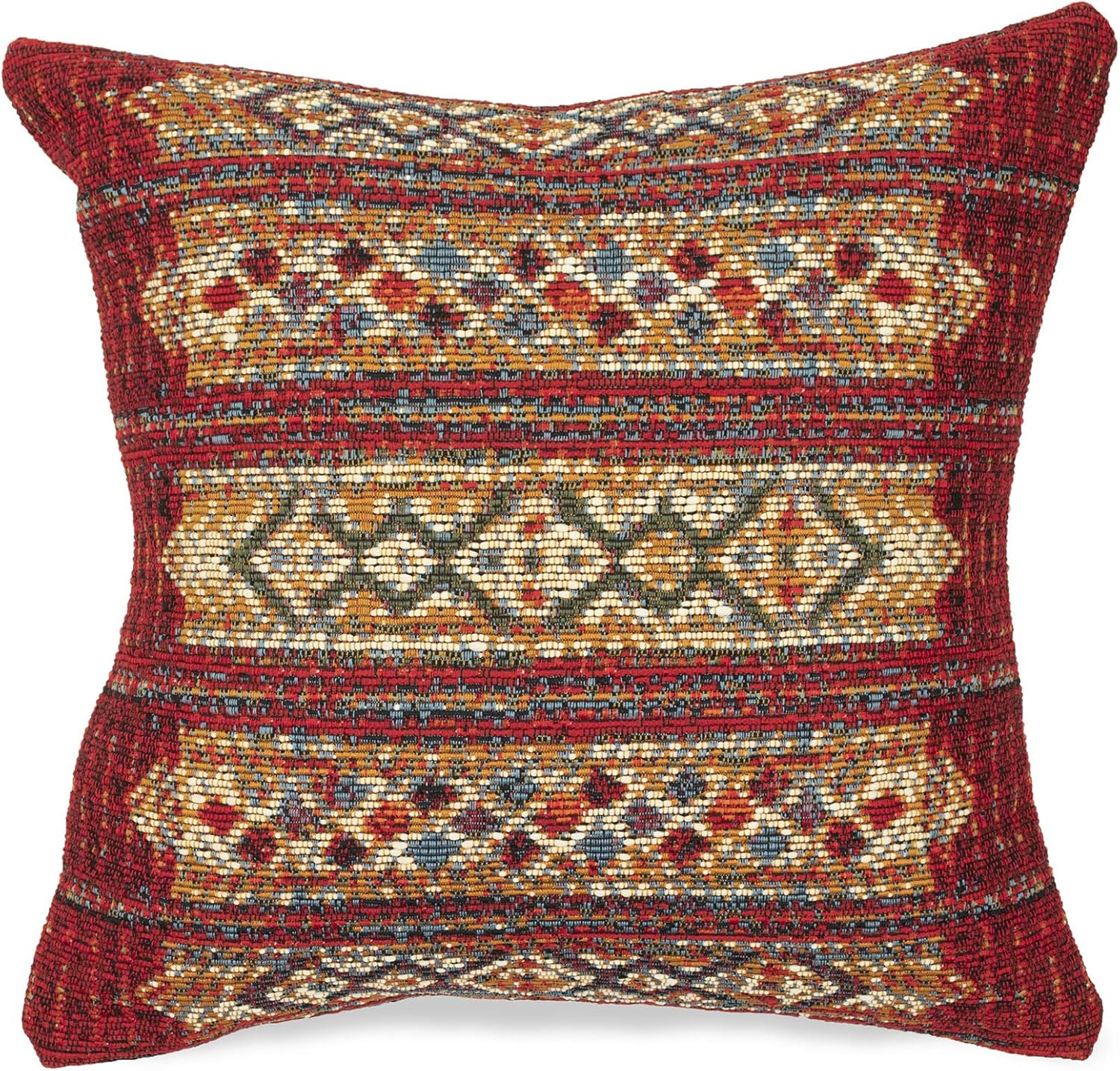 Marina Red and Gold Tribal Stripe Indoor/Outdoor Pillow 18" Square