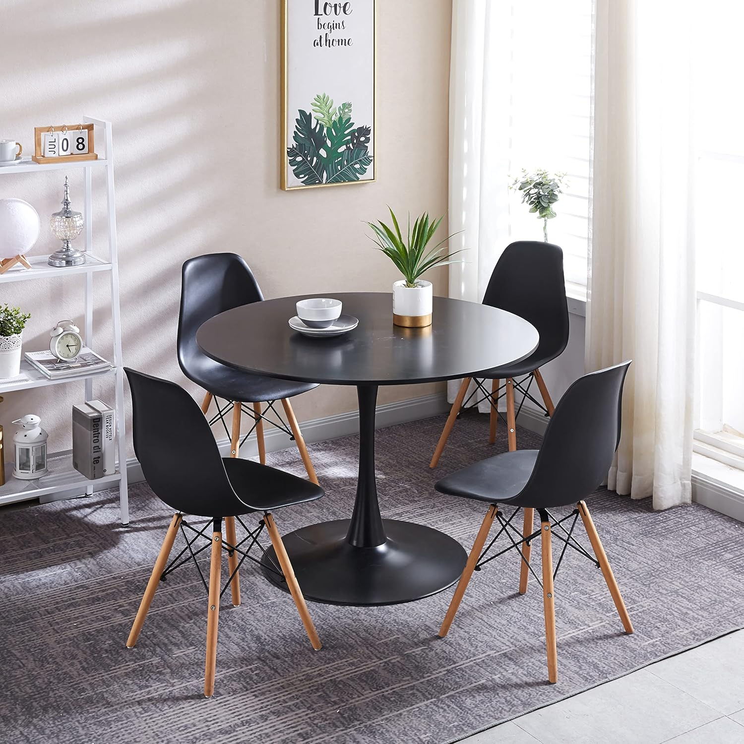 5 Piece Dining Table Set,31" Round Dining Table Set for 4,Modern Kitchen Table and Chairs for Dining Room & Coffee Shop & Small Spaces,Black