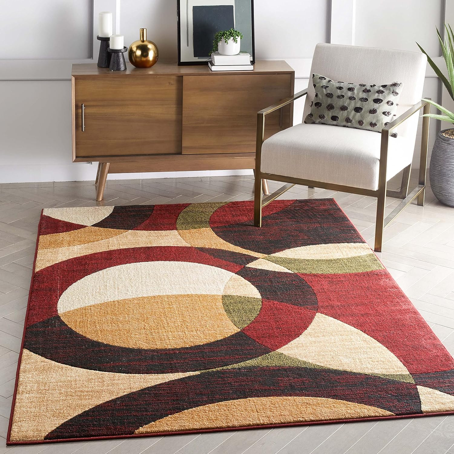 Well Woven 5 x 7 (ft) Loomed Polypropylene Red Rectangular Indoor Geometric Mid-Century Modern Area rug