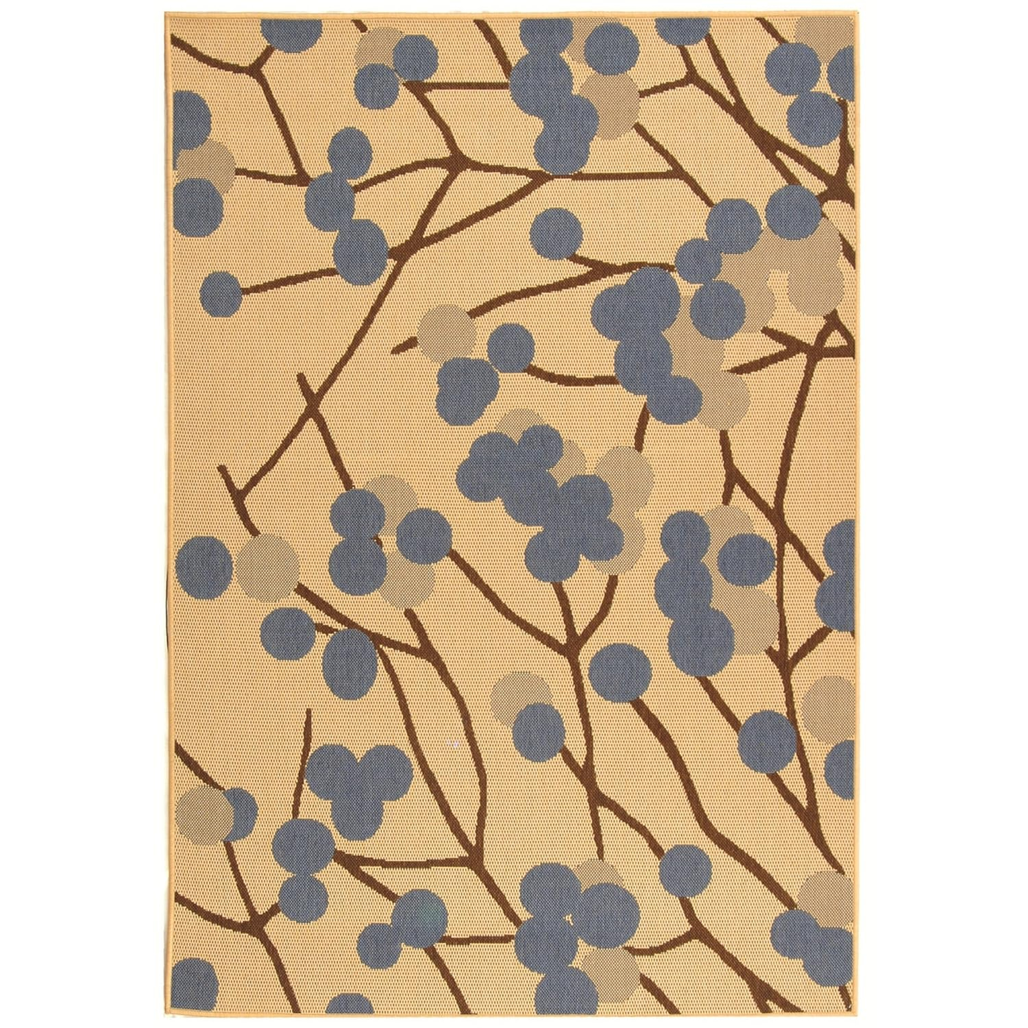Rectangular Blue Floral Synthetic Easy Care Area Rug
