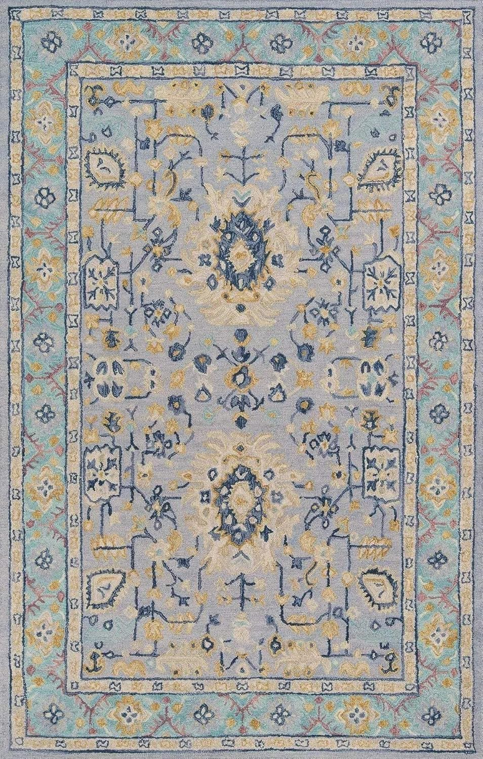 Handmade Blue Wool Tufted Rectangular Area Rug 9'6" x 13'6"