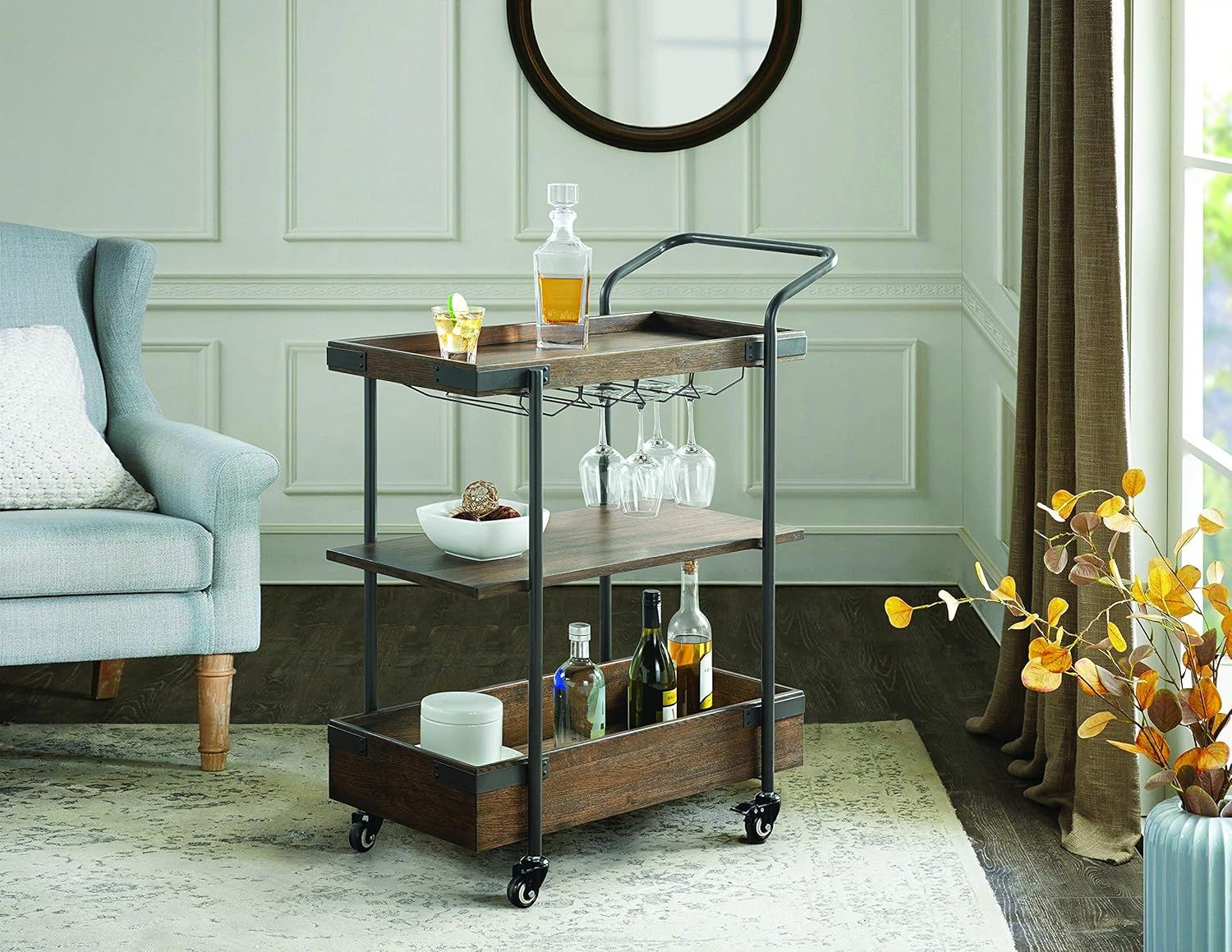 32 in. Kyra Oak & Metal Bar Cart