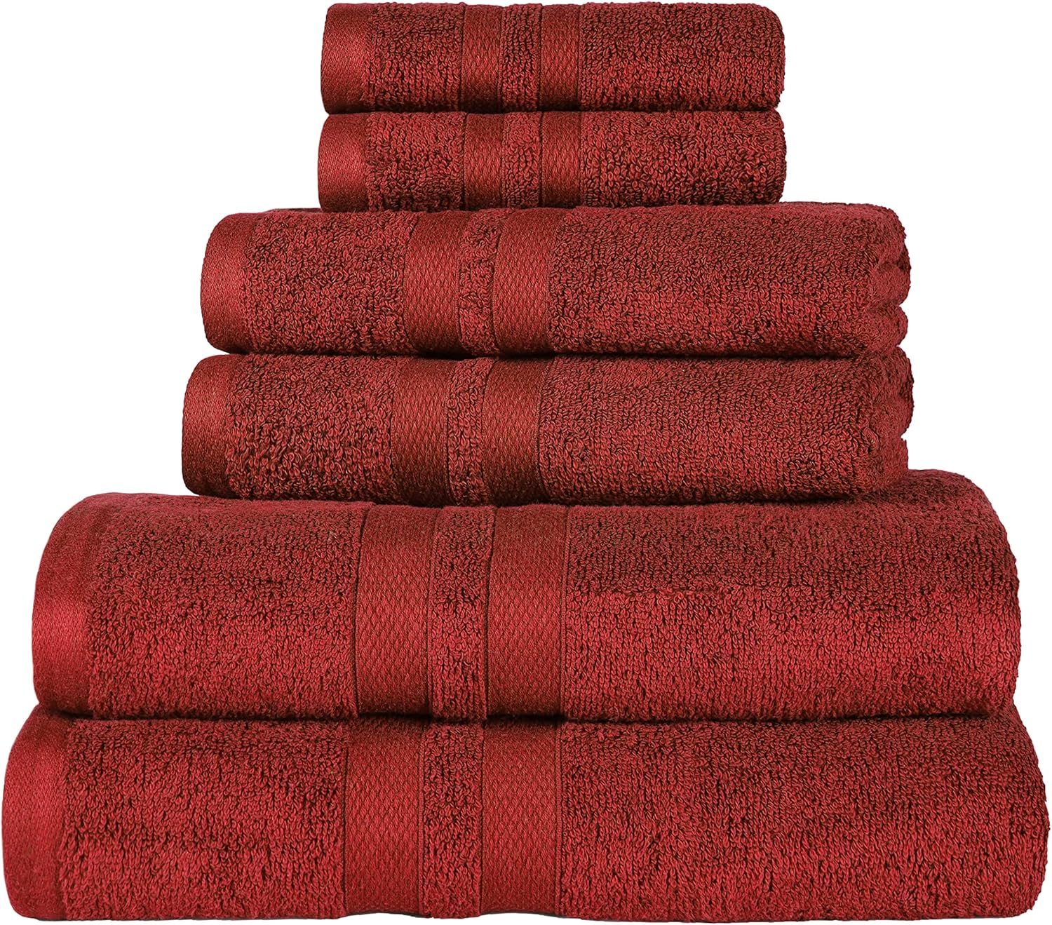 Superior Ultra Soft Cotton Solid 6-Piece Towel Sets, Maroon