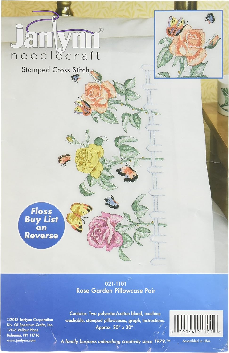 Janlynn Stamped Cross Stitch Pillowcase Pair 20"X30"-Rose Garden