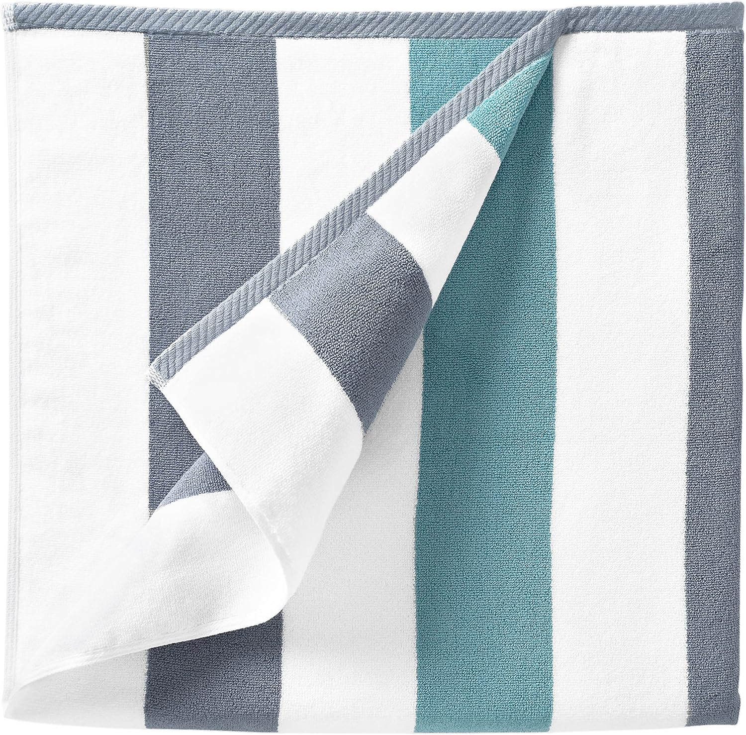 Laguna Beach Textile Co. Striped Cabana Beach Towel - Oversized, Plush 630 GSM Cotton - Stone Gray and Sea Glass Green