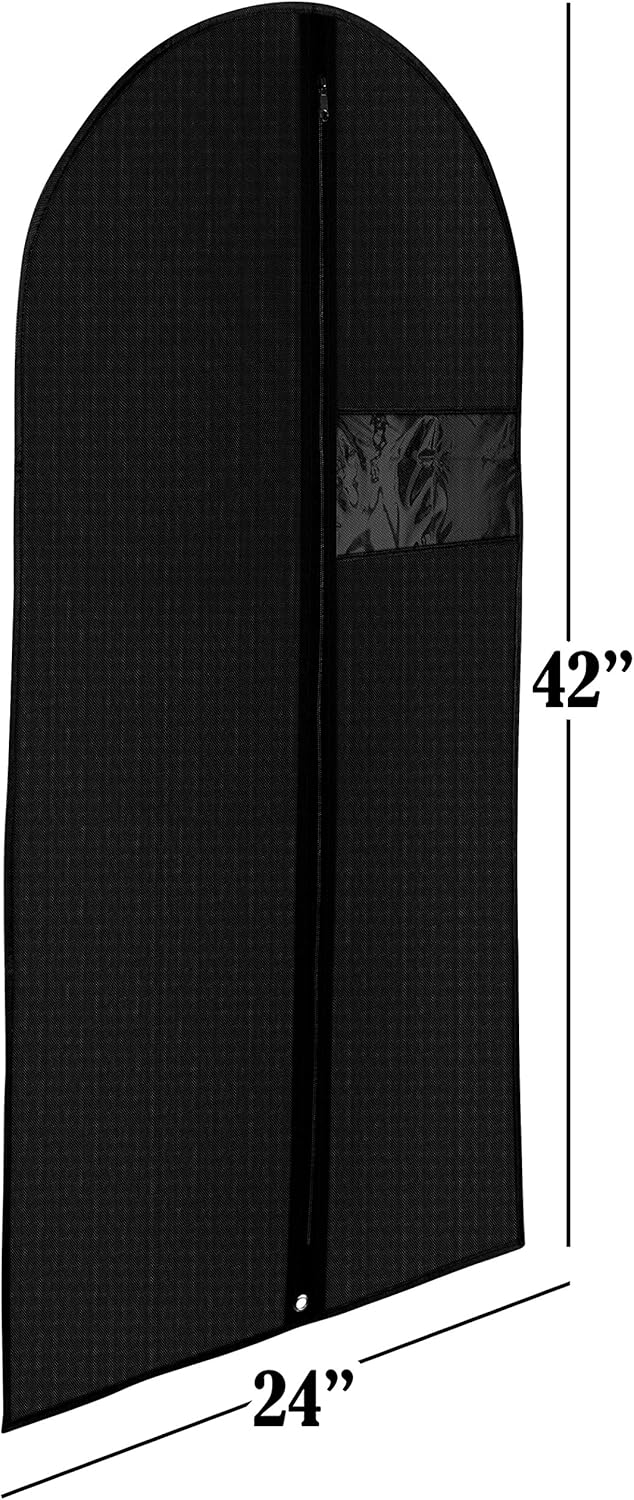 Fabric Garment Bag 42 Inch - Pack of 2 Hanging Clothing Storage Bags for Closet or Travel - Suit, Dress, Gown & Coat Protector with Zipper & Window - Dust Free Garment Covers