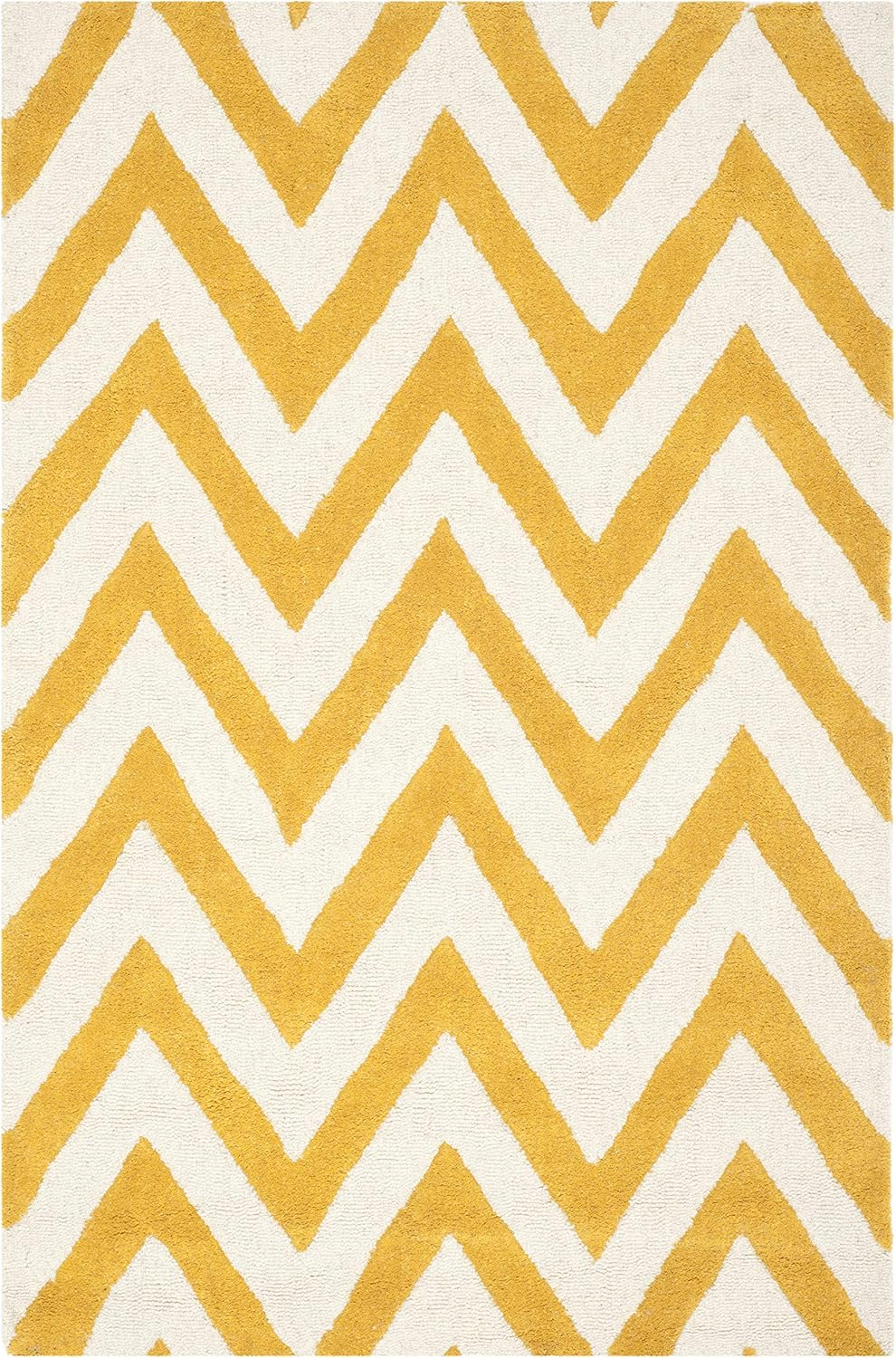 SAFAVIEH Cambridge Kaitlyn Zig Zag Stripes Wool Area Rug, Gold/Ivory, 4' x 6'