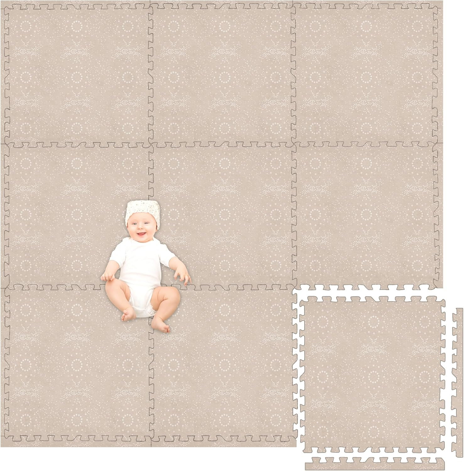 Play Platoon Non-Toxic Large Kids Play Mats for Floor, 9 Tile 72 x 72 inch - Extra-Thick Foam Tiles, 24 x 24 inch Puzzle Mat Pieces, Neutral Playmat for Toddlers & Childrens Playroom - Sand Star Print