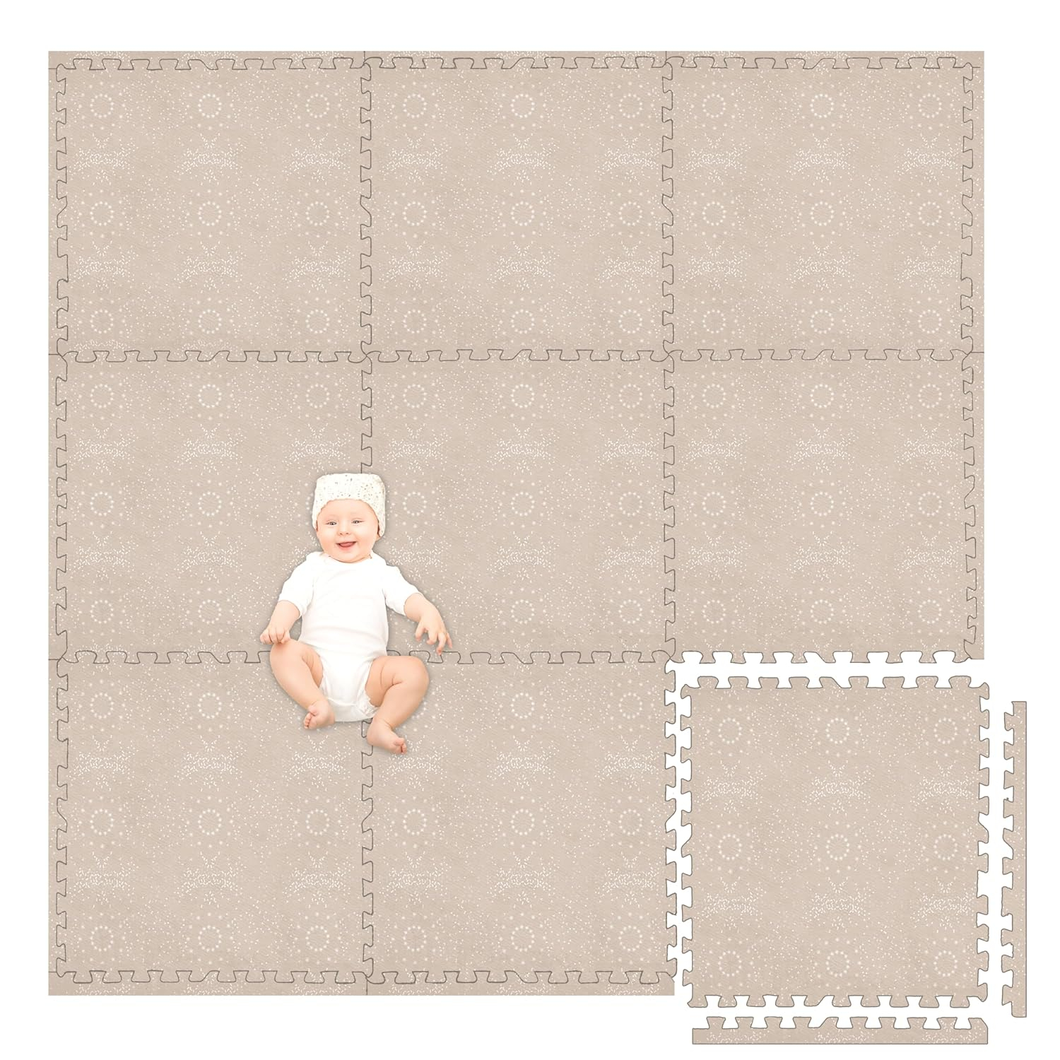 Play Platoon Non-Toxic Large Kids Play Mats for Floor, 9 Tile 72 x 72 inch - Extra-Thick Foam Tiles, 24 x 24 inch Puzzle Mat Pieces, Neutral Playmat for Toddlers & Childrens Playroom - Sand Star Print