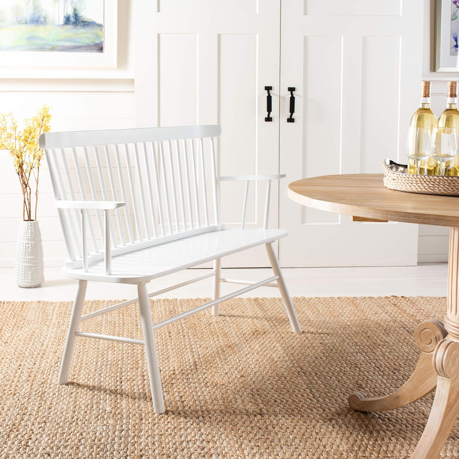 SAFAVIEH Addison Contemporary Solid Spindle back Settee, White