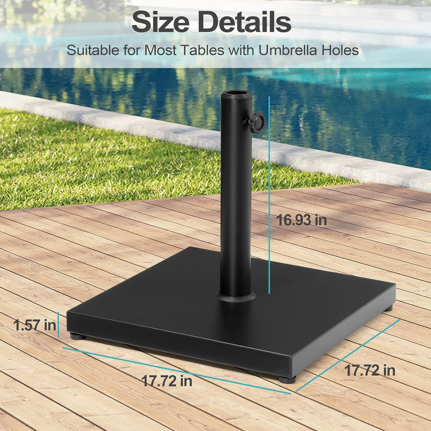 Heavy Duty Black Concrete and Steel Patio Umbrella Base Stand
