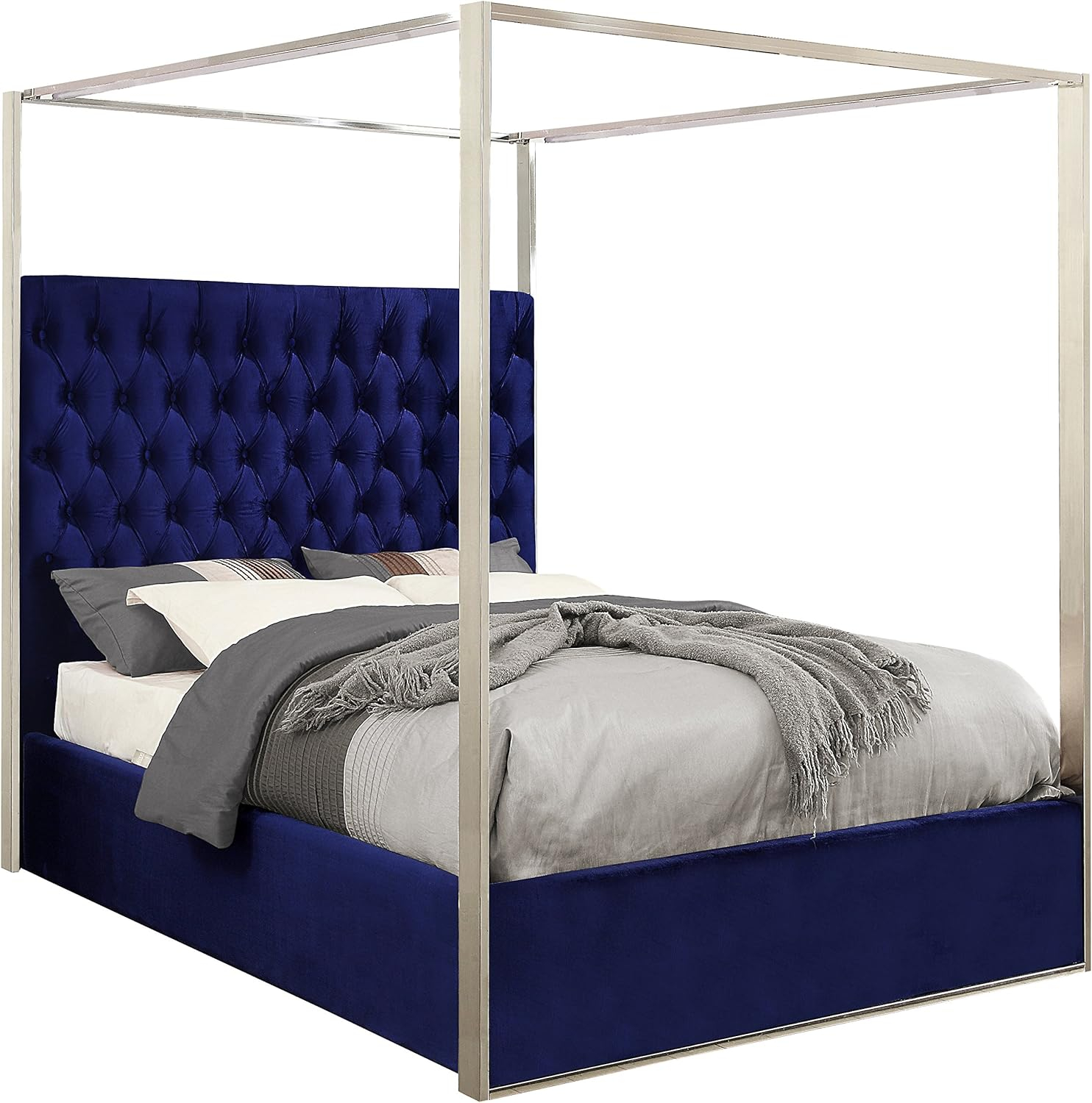 Meridian Furniture Porter Tufted Velvet Queen Bed in Navy