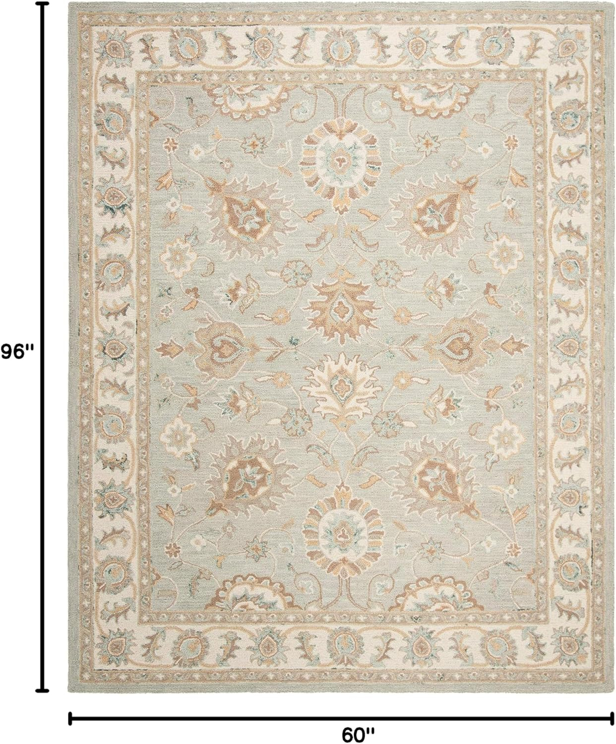 SAFAVIEH Blossom Fletcher Floral Bordered Wool Area Rug, Aqua/Ivory, 5' x 8'