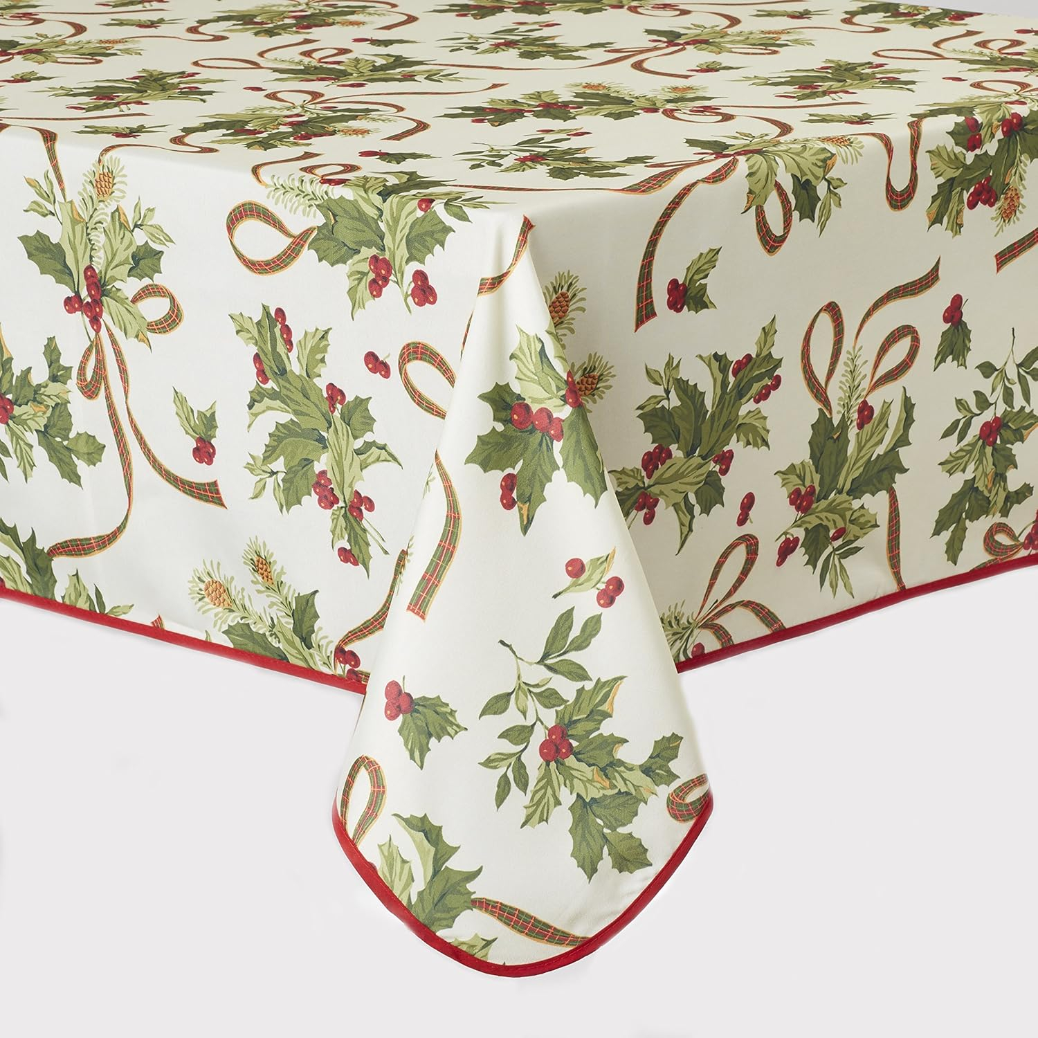 European Seasonal Christmas Ribbons Tablecloth Beige 52" X 70"