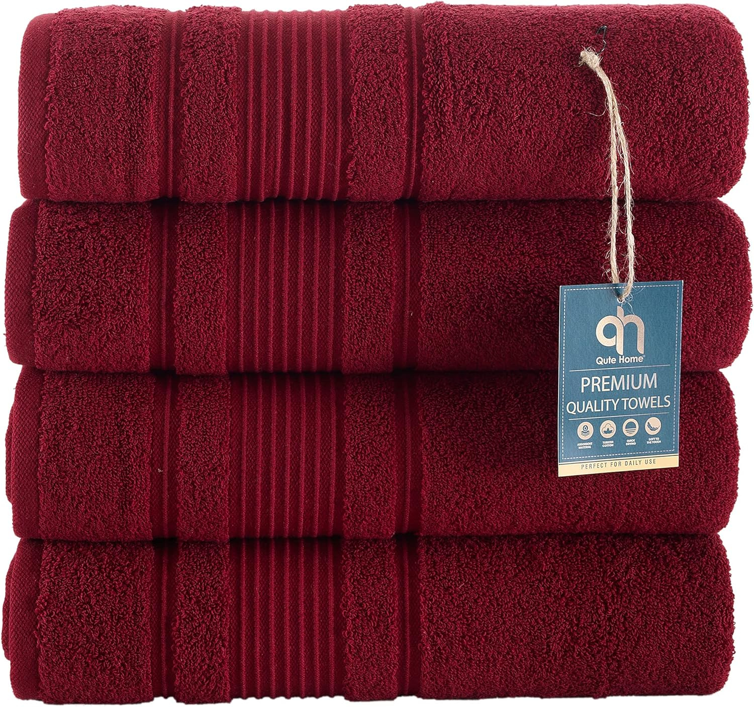4-Piece Bath Towels Set for Bathroom, Spa & Hotel Quality | 100% Cotton Turkish Towels | Absorbent, Soft, and Eco-Friendly (Burgundy)