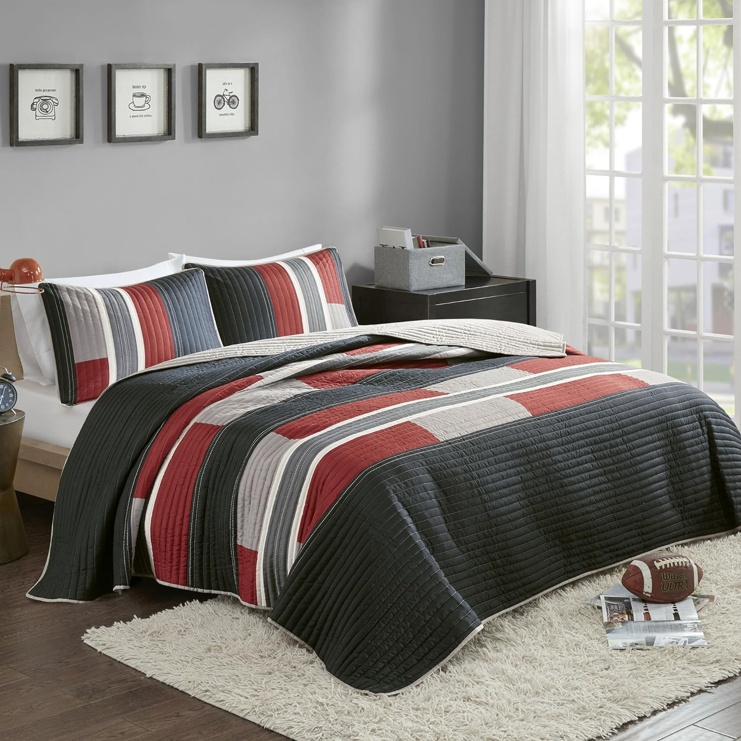 Comfort Spaces Pierre Mini Quilt Set, Twin/Twin XL, Black/Red