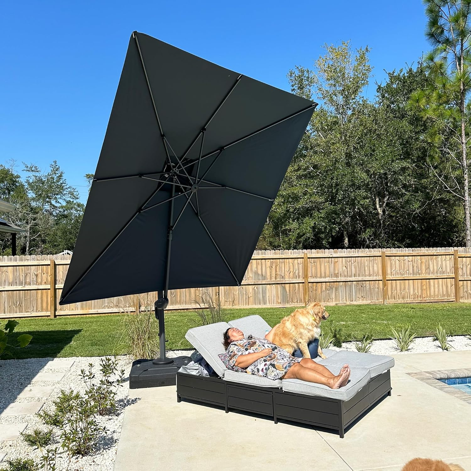 PURPLE LEAF 10' X 13' Patio Umbrella, Rectangle Outdoor Cantilever Umbrella, Aluminum Offset Umbrella with Champagne Frame and 360° Rotation for Pool Deck Garden, Grey