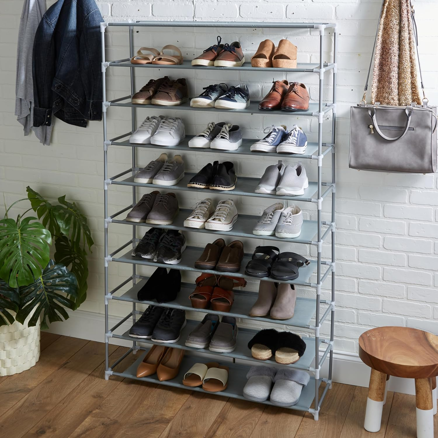 Simplify 10-Tier 50 Pair Shoe Rack, Grey