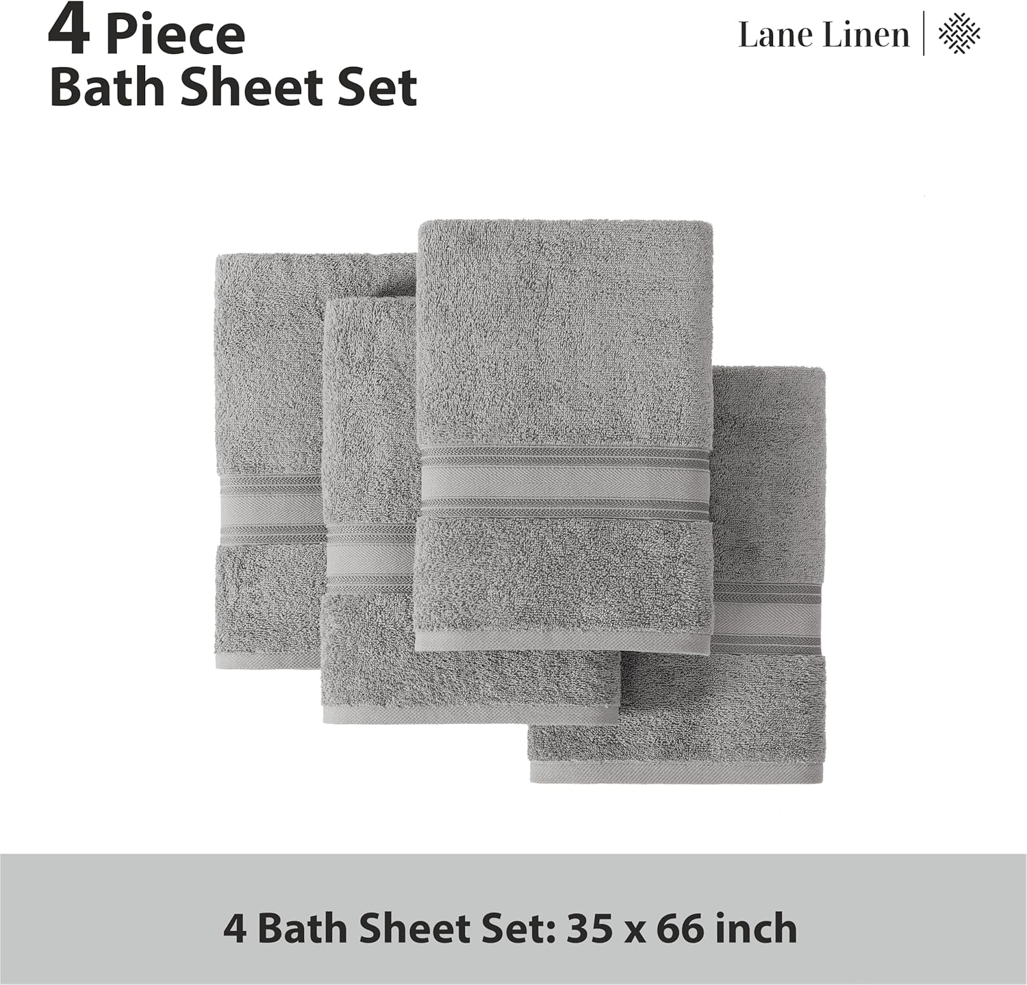 LANE LINEN Extra Large Bath Towels for Bathroom- 100% Cotton Bath Sheets, Body Towels, Hotel Towels, 100% Cotton Towels for Bathroom, Quick Dry Bath Towels Set of 4- Space Grey Bath Towels Large Size