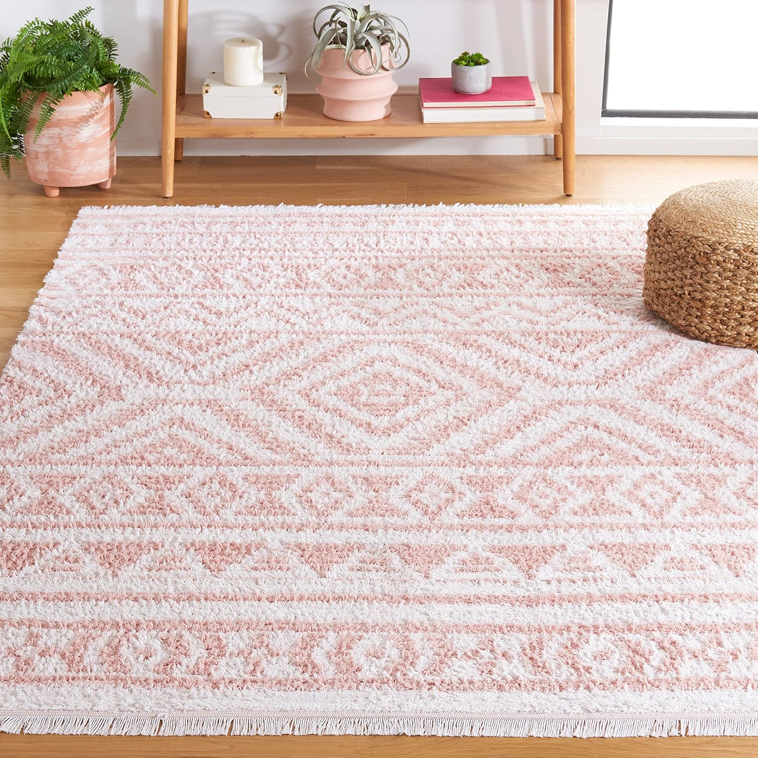 SAFAVIEH Augustine Emmett Geometric Area Rug, Ivory/Pink, 6'4" x 6'4" Square