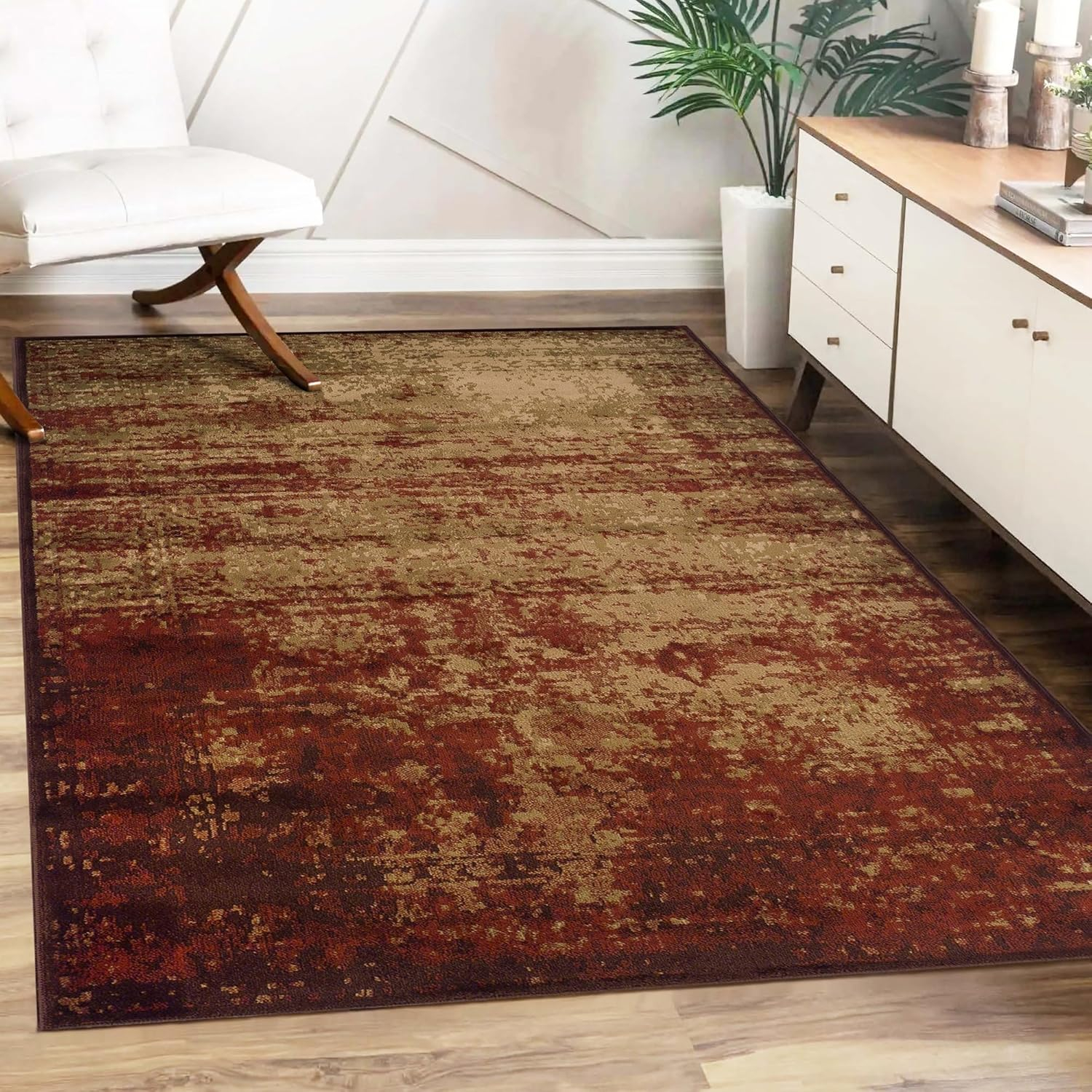 Superior Afton Acid Wash Modern Indoor Area Rug, Auburn, 4' x 6'