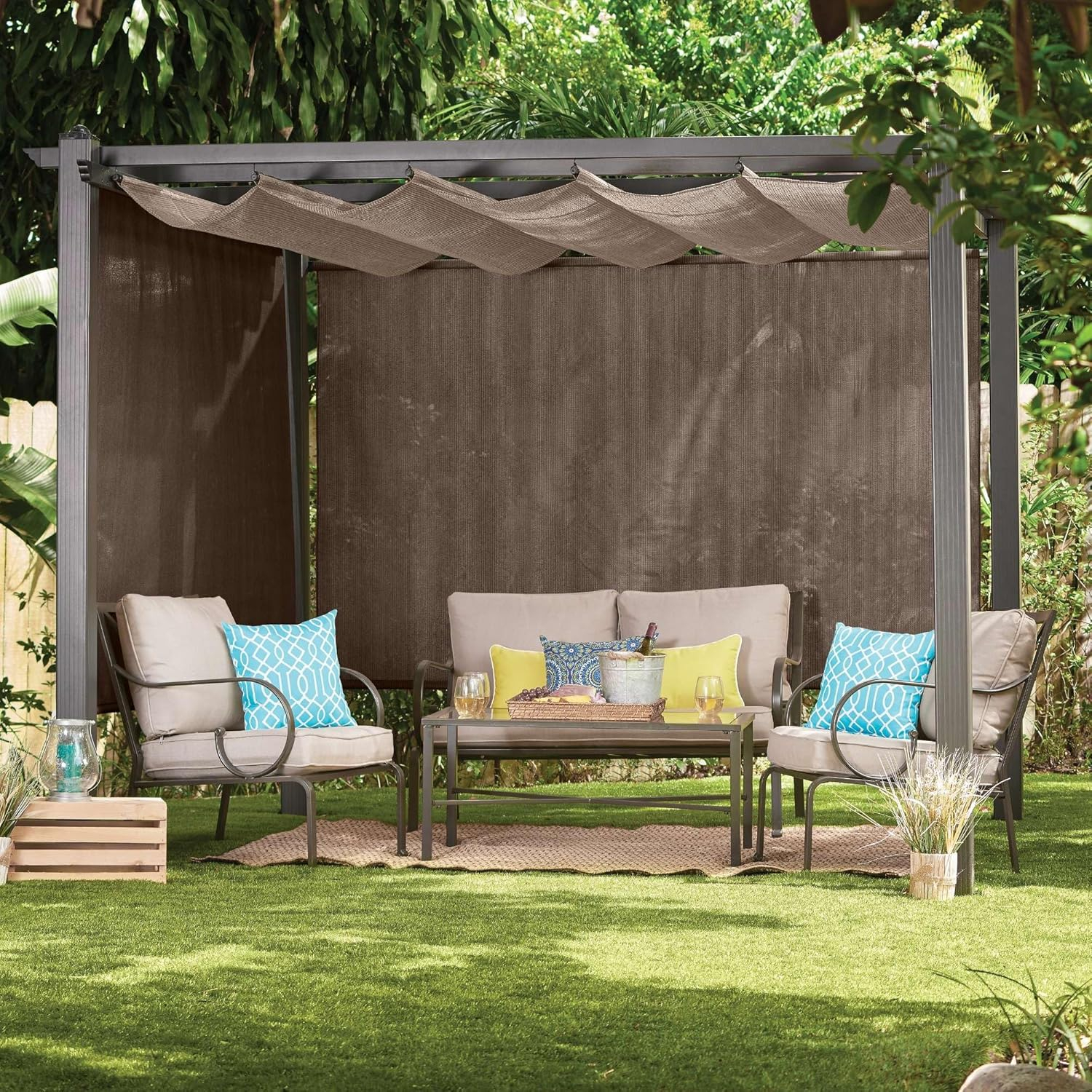 Coolaroo Exterior Roller Shade, Cordless Roller Shade with 90% UV Protection, No Valance, (6' W X 6' L), Mocha, 474768