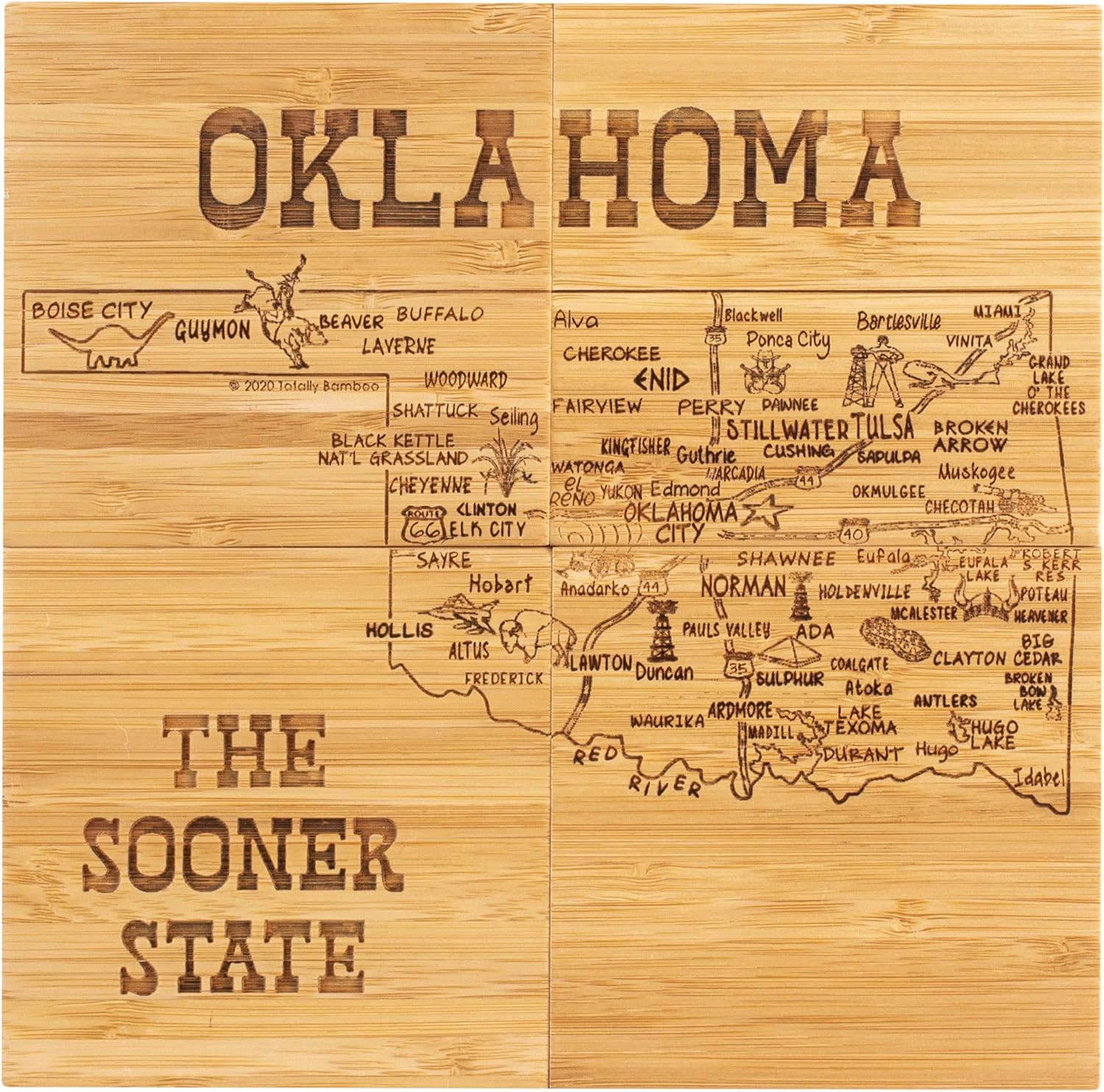 Oklahoma State Puzzle Bamboo Coaster Set with Case