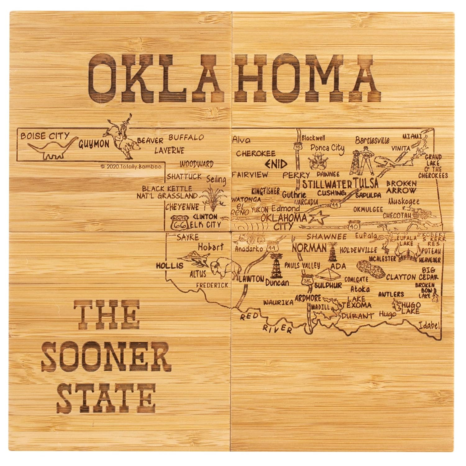 Oklahoma State Puzzle Bamboo Coaster Set with Case