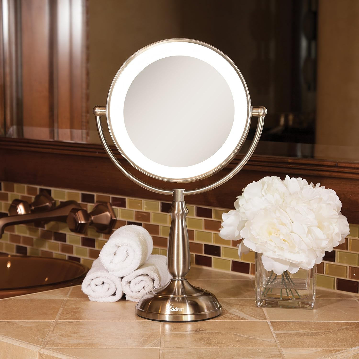 Zadro 11" Makeup Mirror with Lights and Magnification Dimmable Touch LED Lighted Makeup Mirror with Magnification