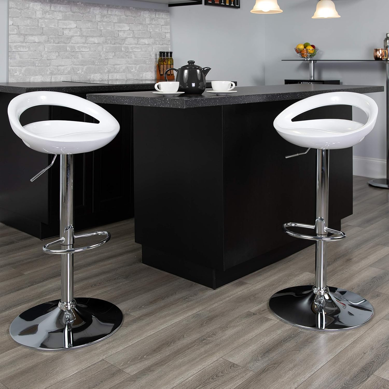 Flash Furniture Plastic Adjustable Height Barstool, Set of 1, White