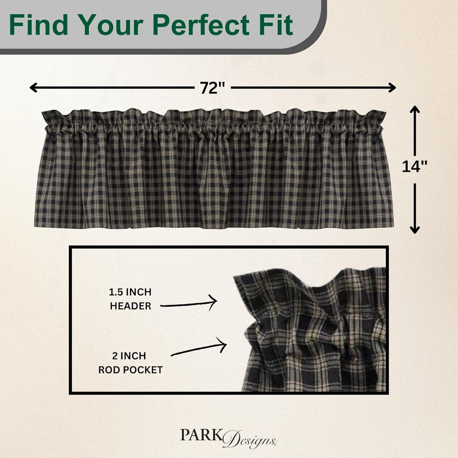 Park Designs Sturbridge Black Valance 14''L