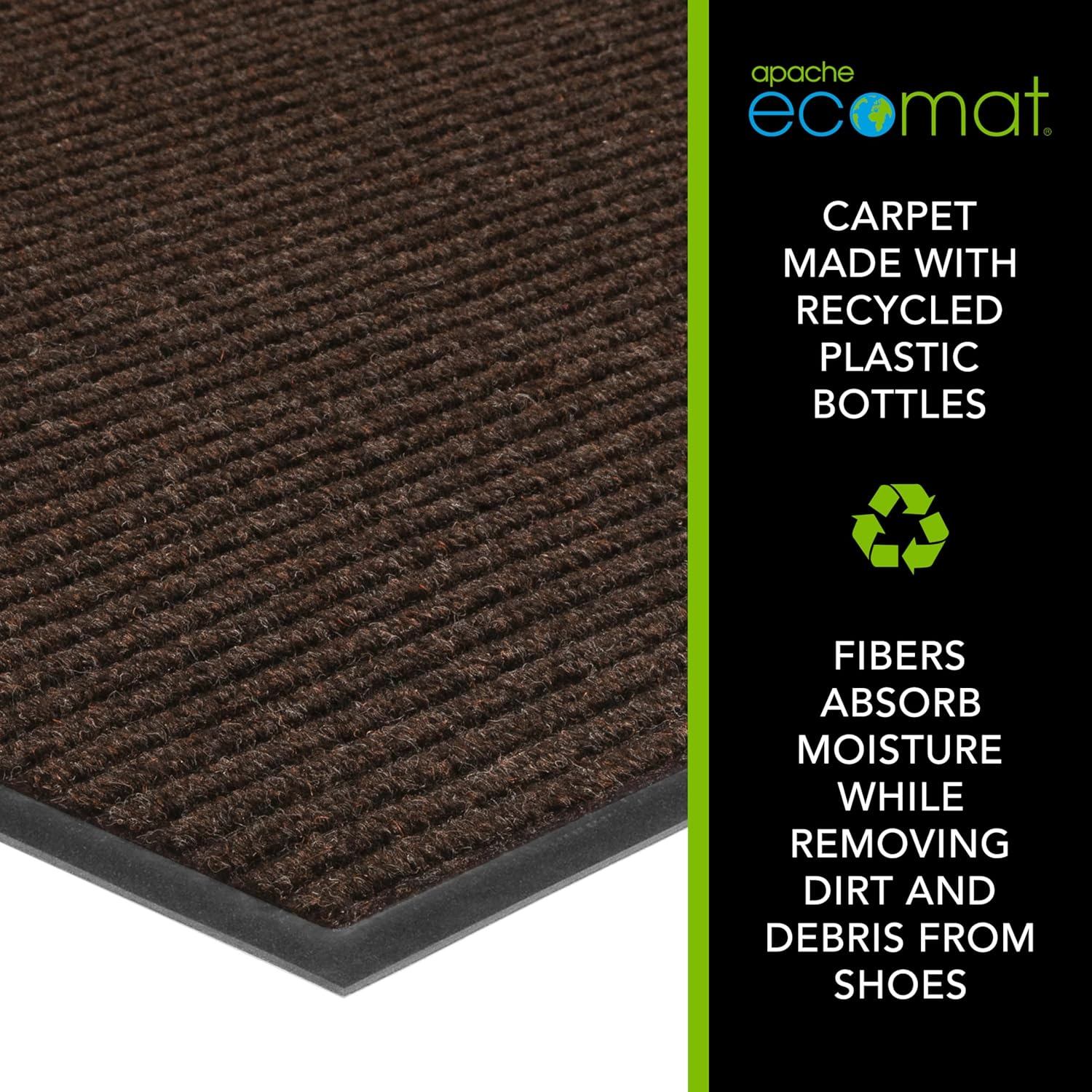Apache Mills Apache Rib 3' x 5' Non Slip Dirt Trapping Stain Resistant Indoor/Outdoor Door Mat, Cocoa