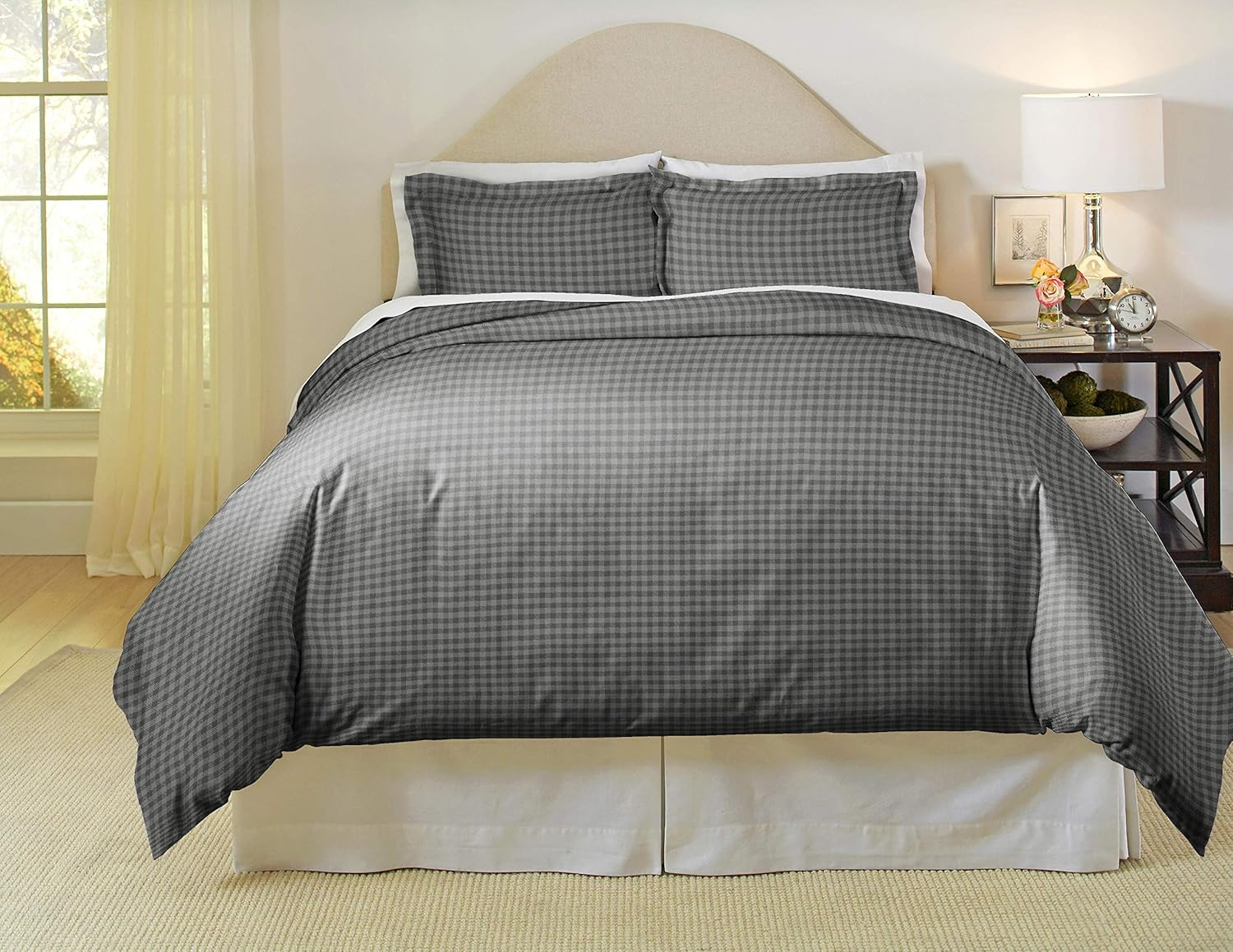 Pointehaven 180 GSM Luxury Cotton Printed Flannel Duvet Set - Button Closure 100% Cotton Double Brushed Flannel Derby Printed Derby Set with Tie-Backs All Season Twin/Twin XL