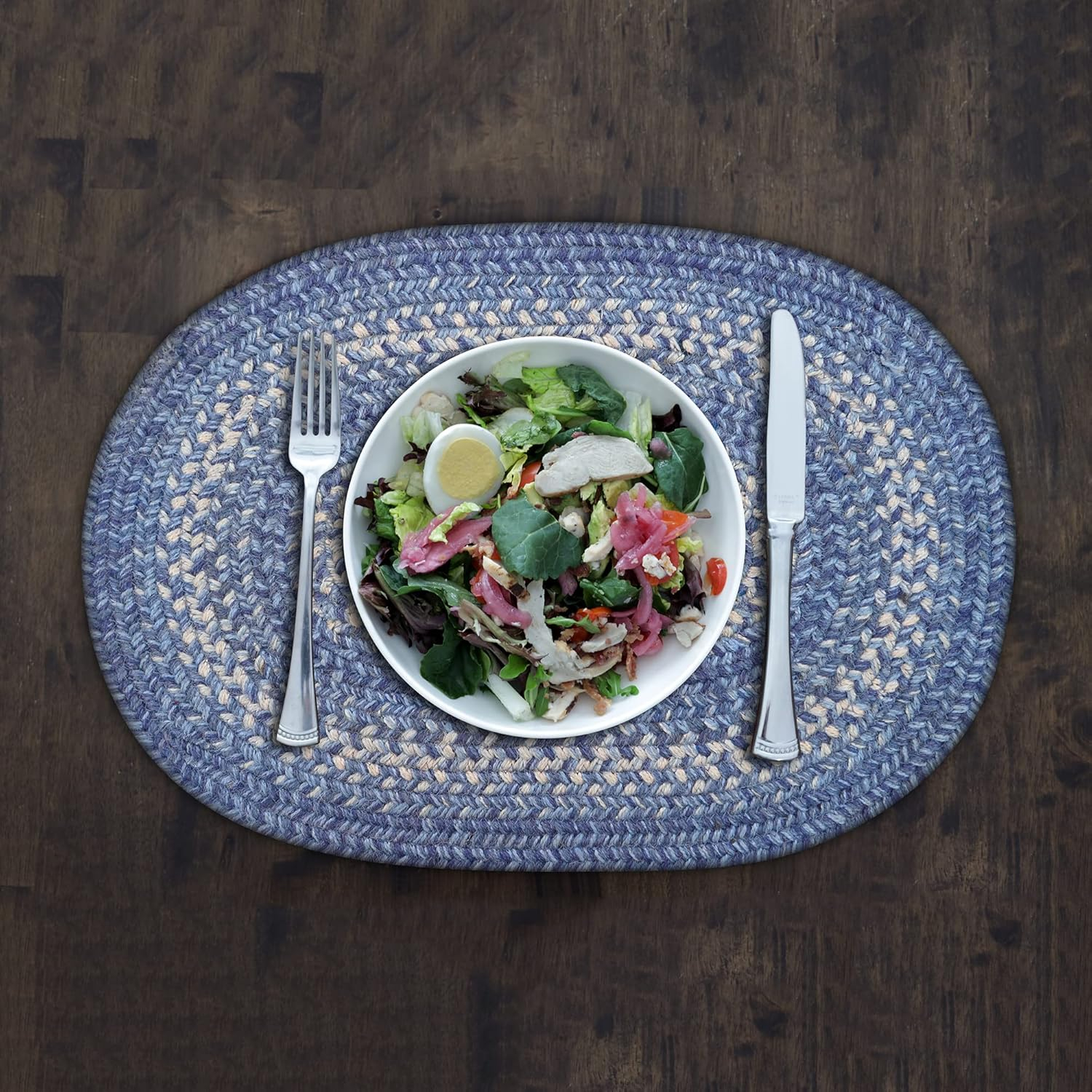 Homespice - Denim Blue Runner for Table 11x36 inches, a Long and Thick Table Runner to Use as a Coastal Style Dinner Table Runner - Handmade from Premium Jute - Reversible and Durable Braided Runner