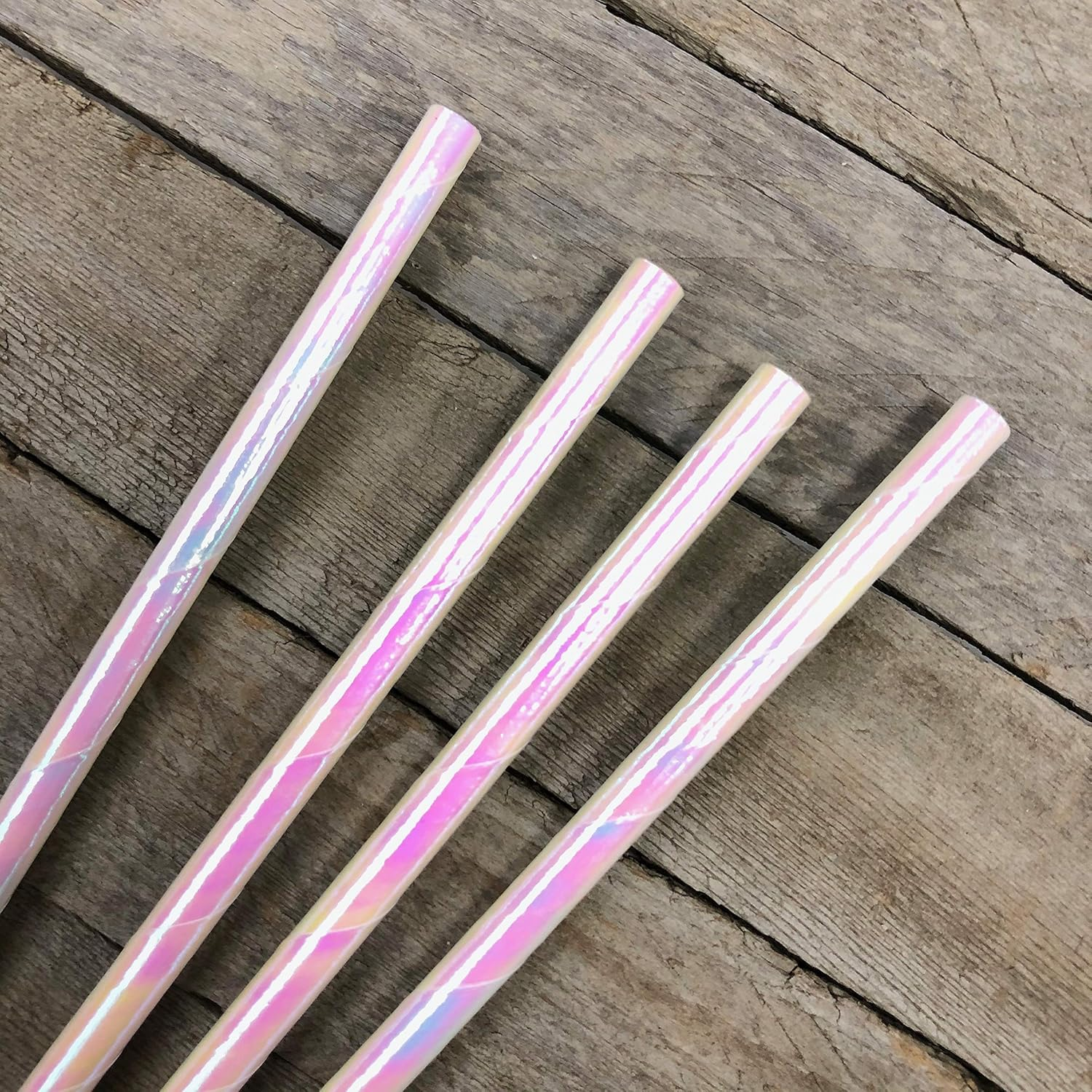 100 White Iridescent Paper Straws