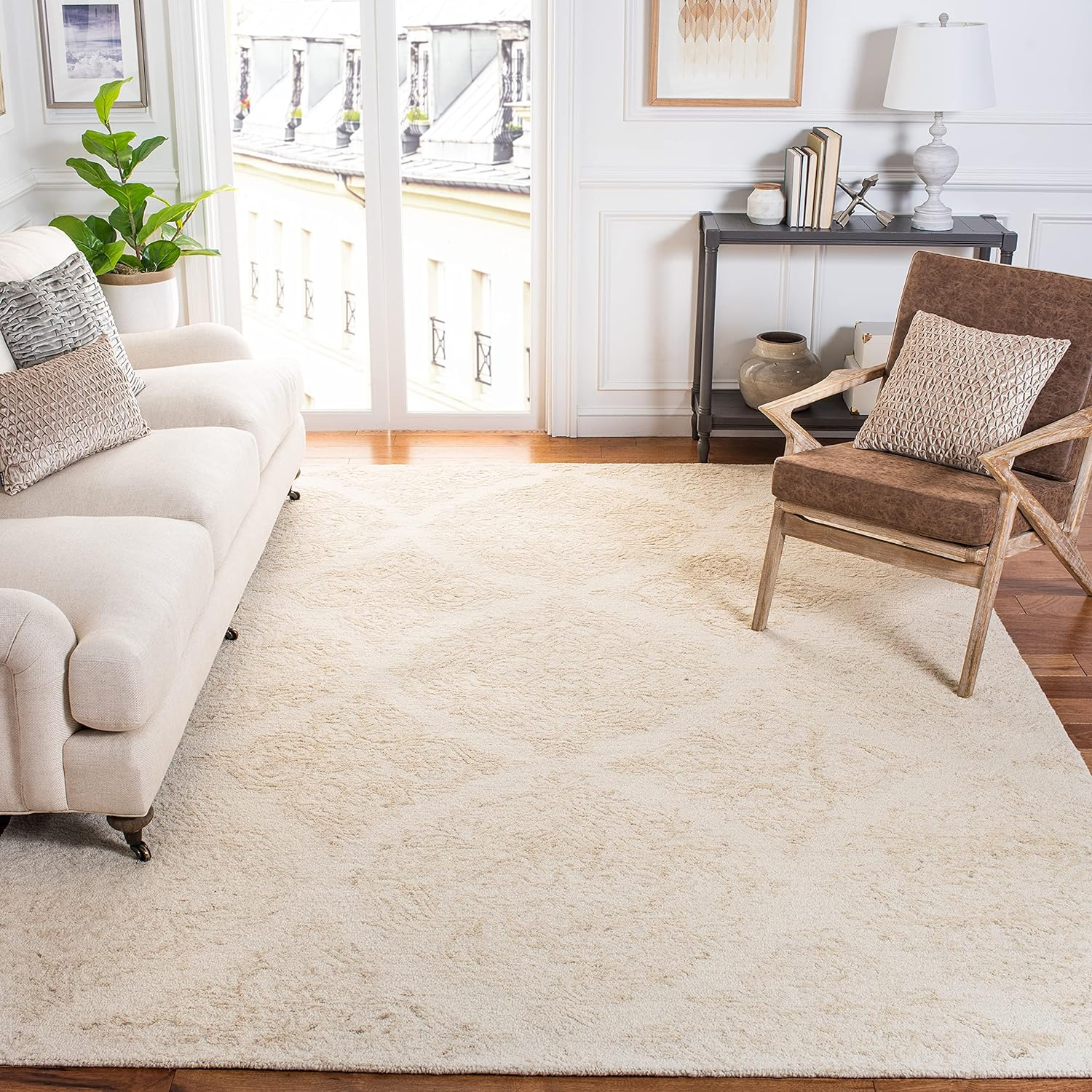 SAFAVIEH Abstract Rachelle Trellis Wool Area Rug, Ivory/Beige, 11' x 15'