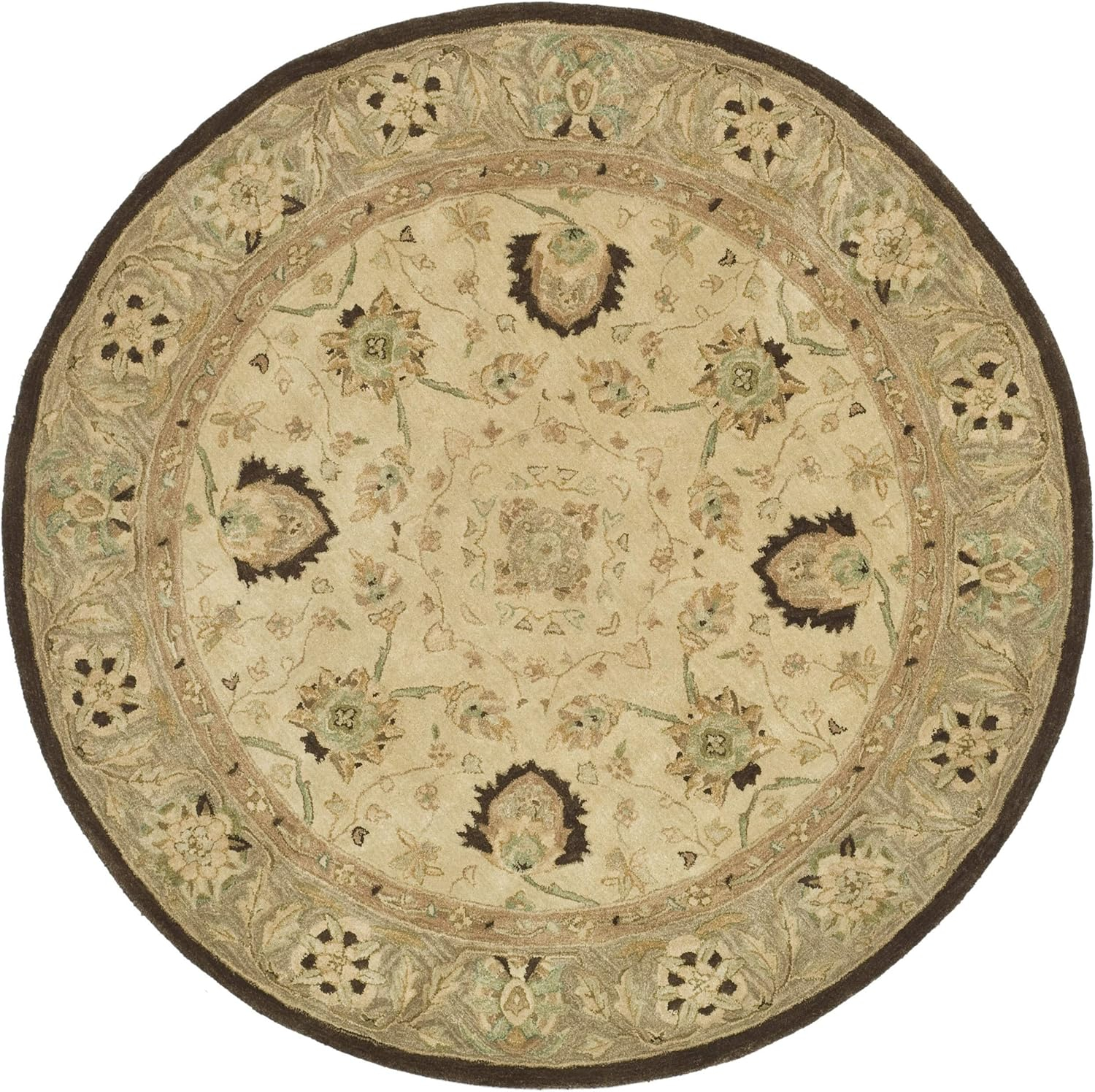 SAFAVIEH Anatolia Venice Traditional Wool Area Rug, Ivory/Brown, 8' x 8' Round